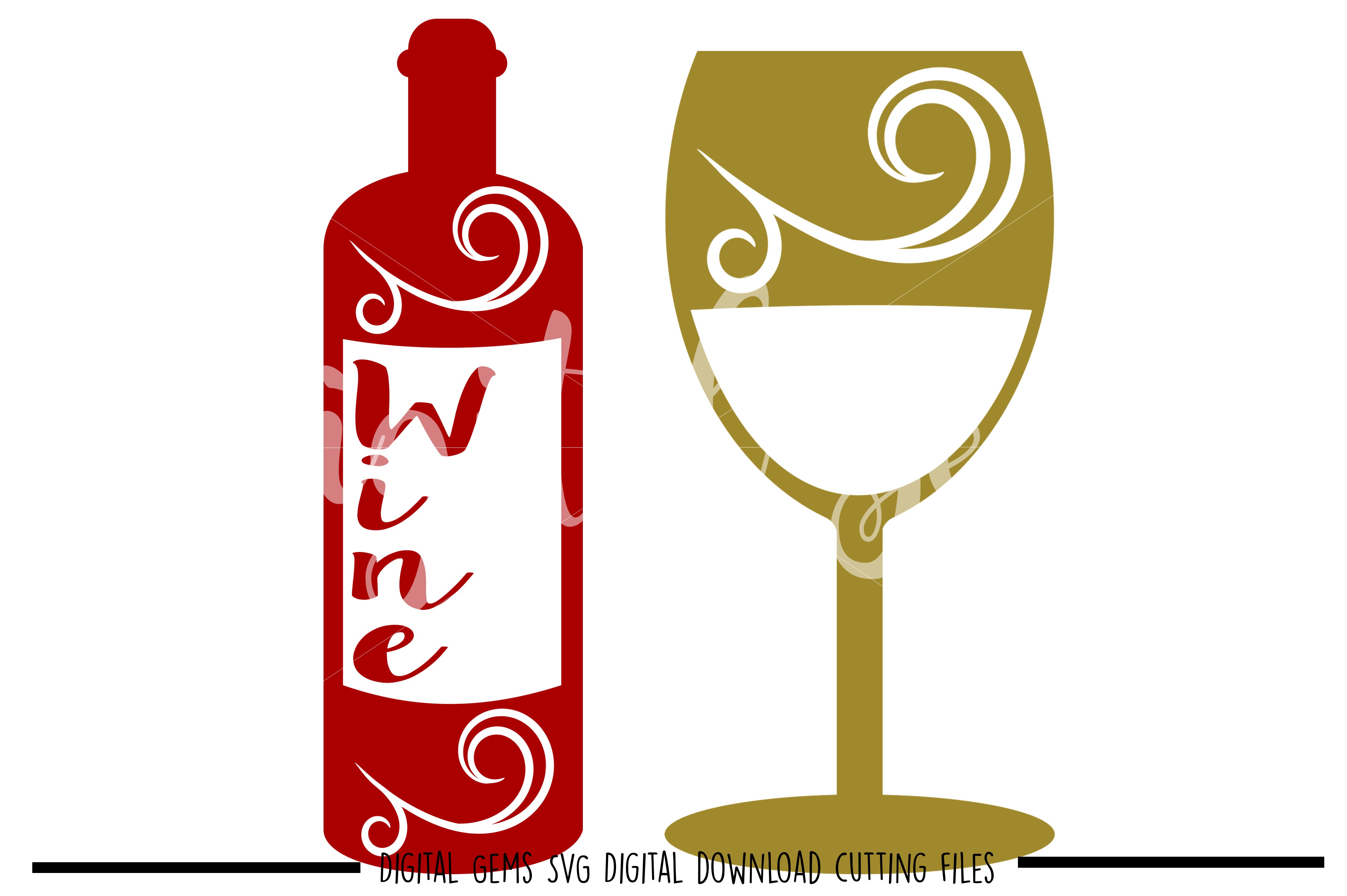 Download Wine bottle and glass SVG / EPS / DXF / PNG Files (27452) | SVGs | Design Bundles