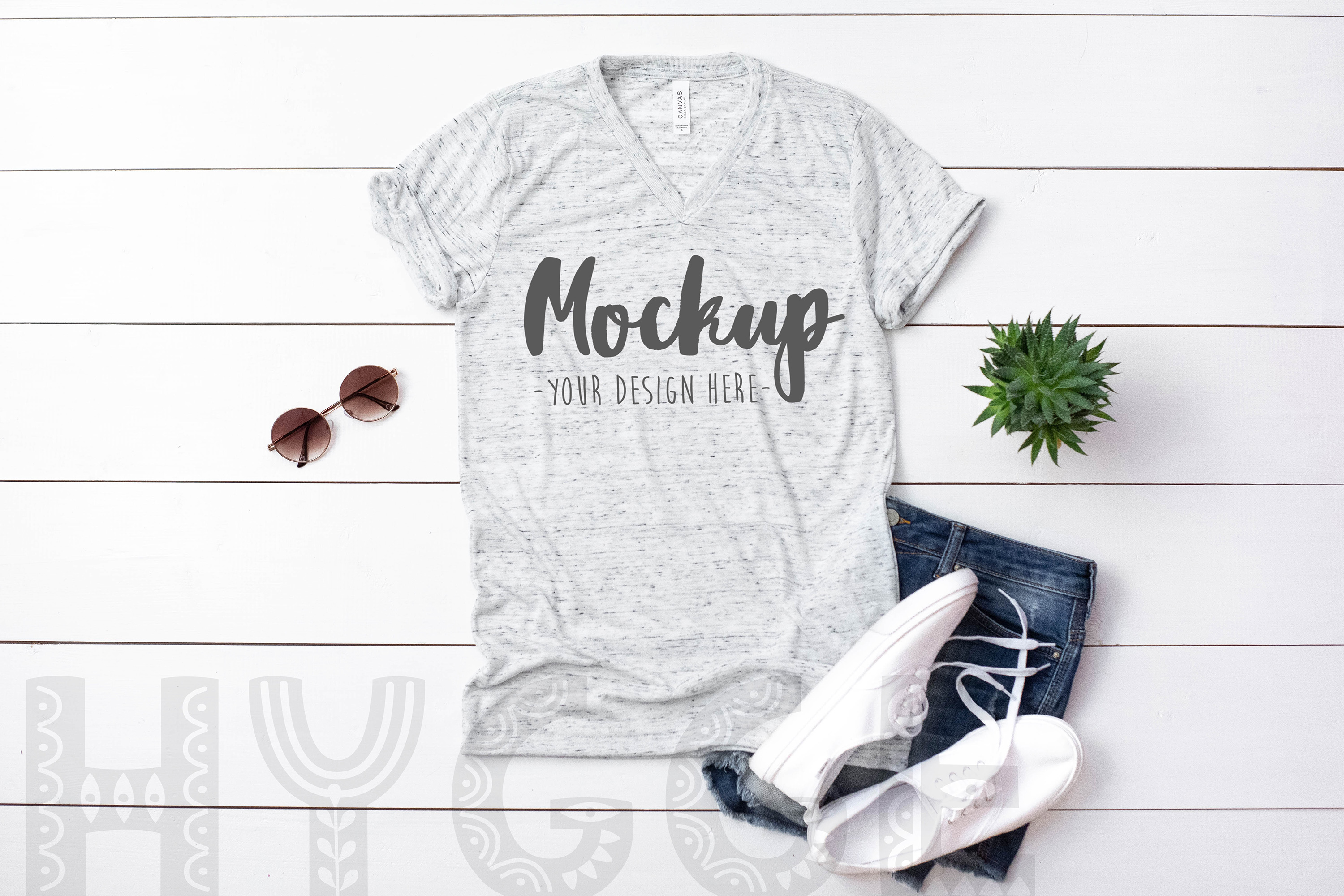 Download T-shirt Mockup Bella Canvas 3005 White Marble V Neck Tshirt