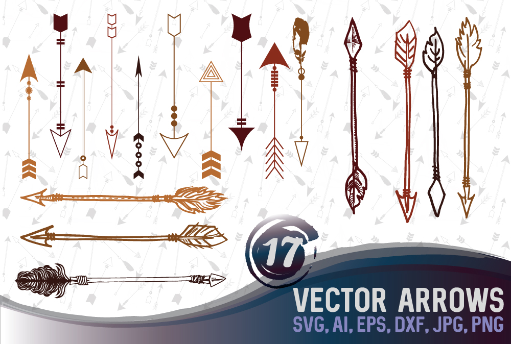 17 different arrow designs SVG, DXF, JPG, PNG, DWG, AI, EPS