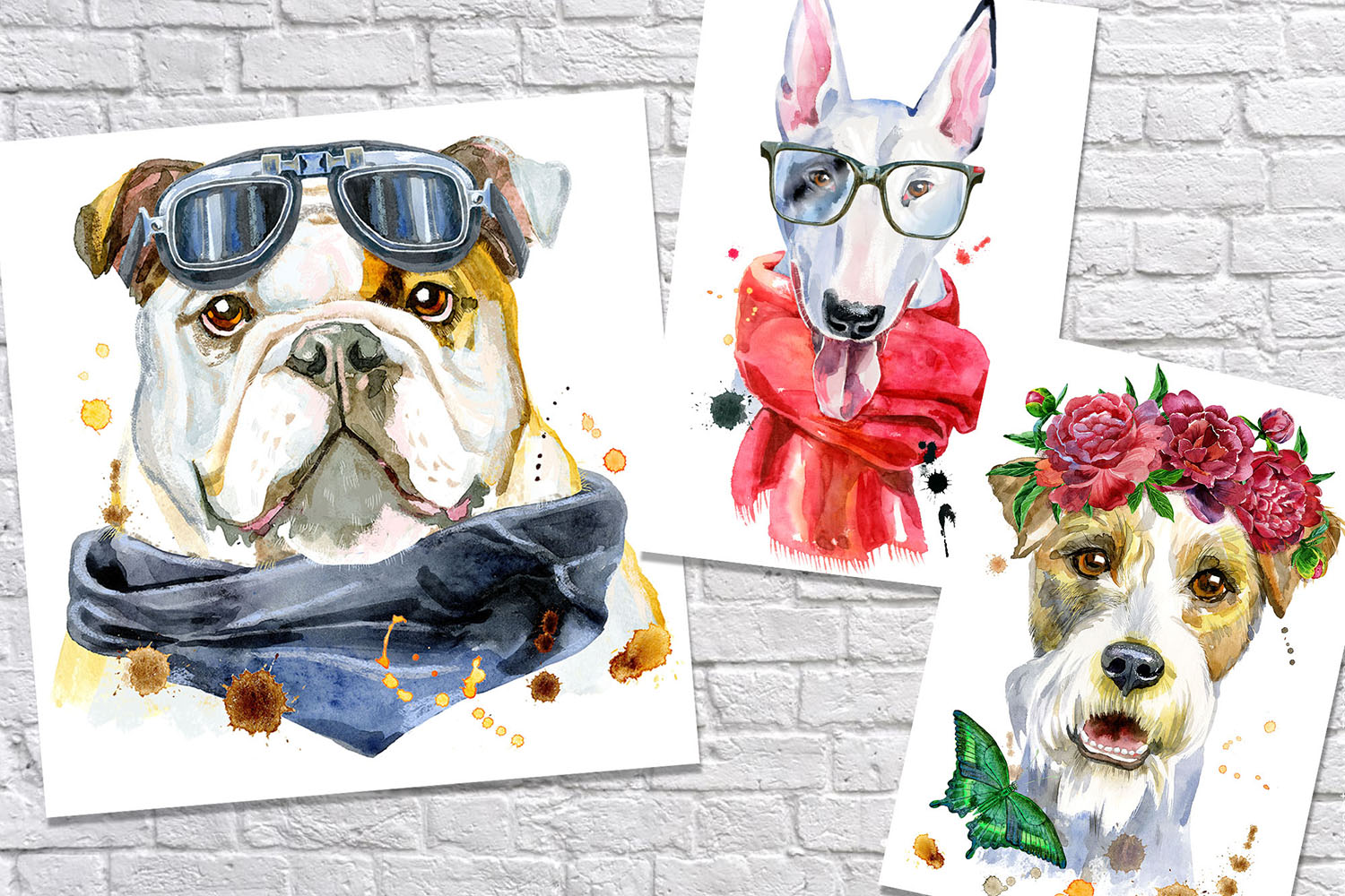 Cute watercolor dogs