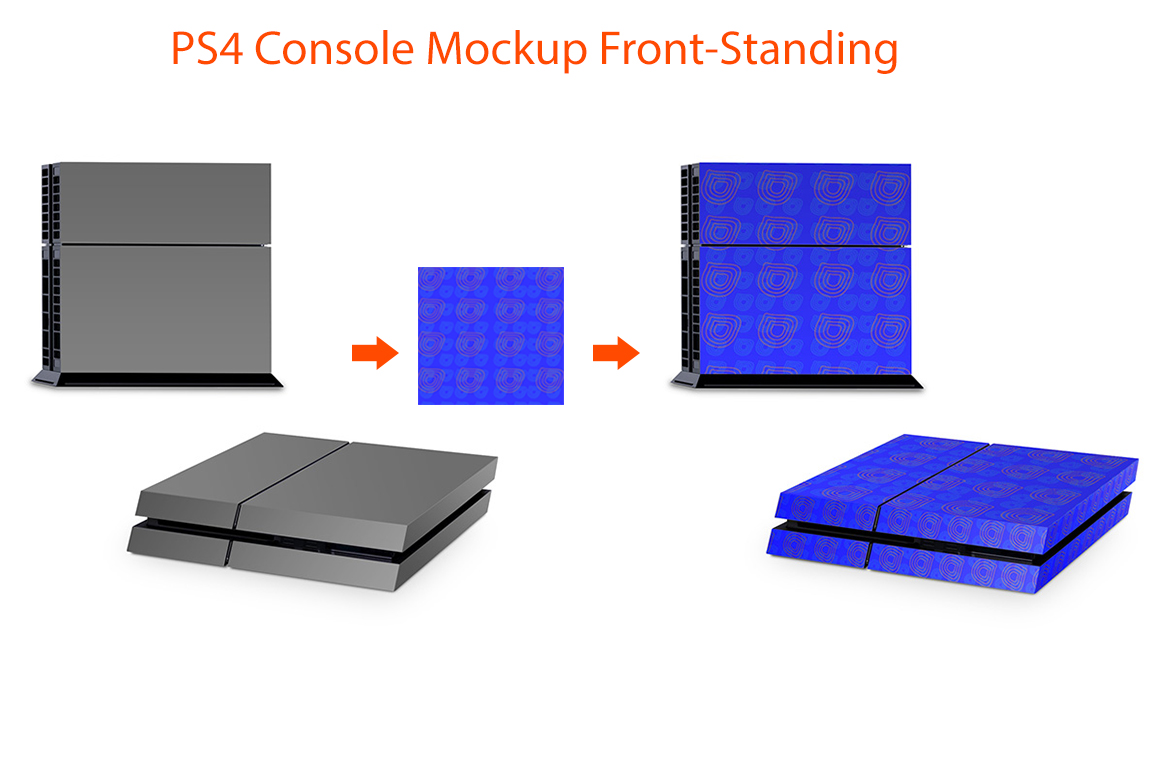 Download PS4 Console Skin Design Mockup Front/Standing (38861) | Mock Ups | Design Bundles