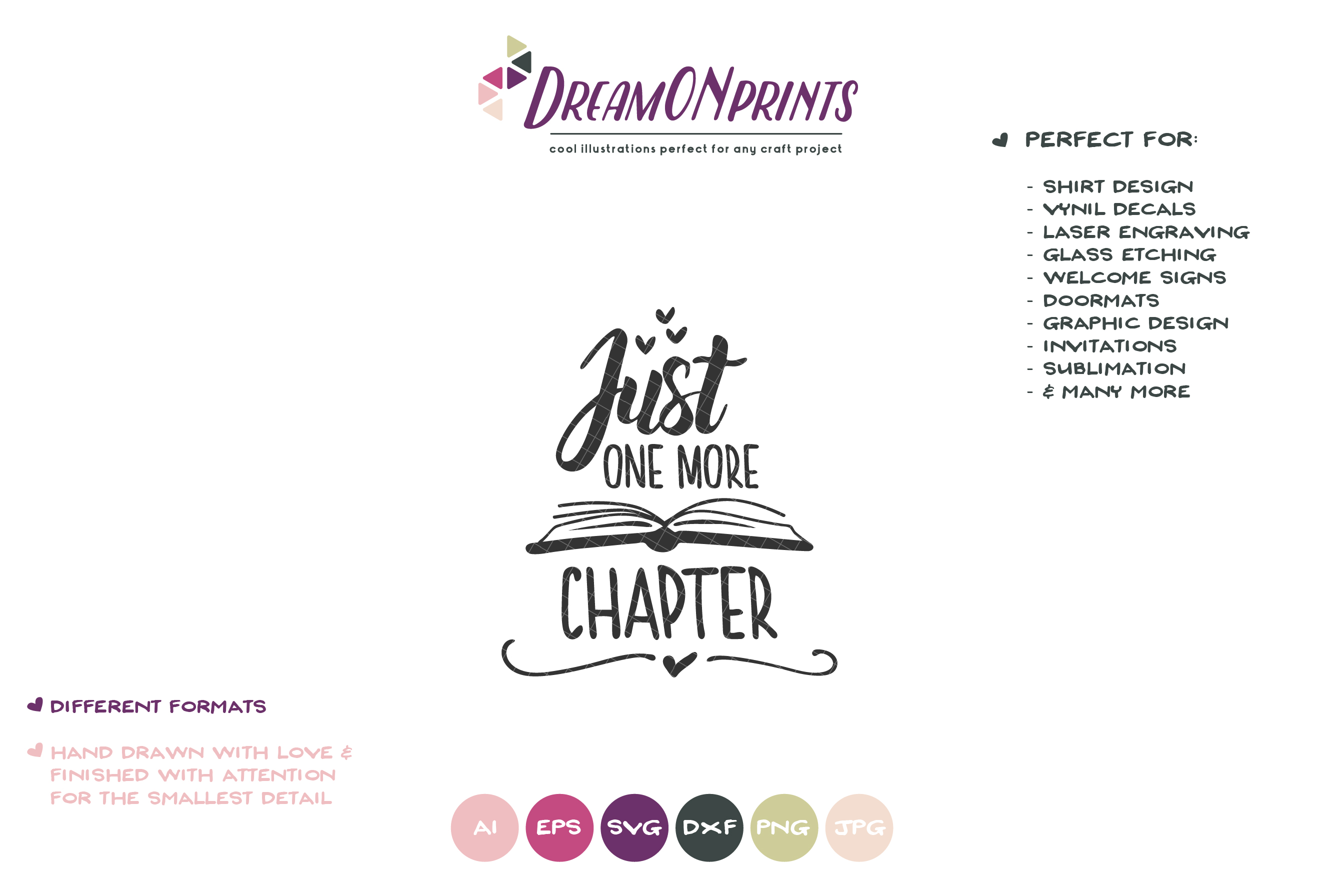 Download Just One More Chapter | Fun Book SVG Design (262286) | Cut ...