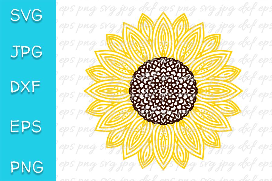 Sunflower SVG. Mandala, zentangle. PNG, EPS, JPEG, DXF file.