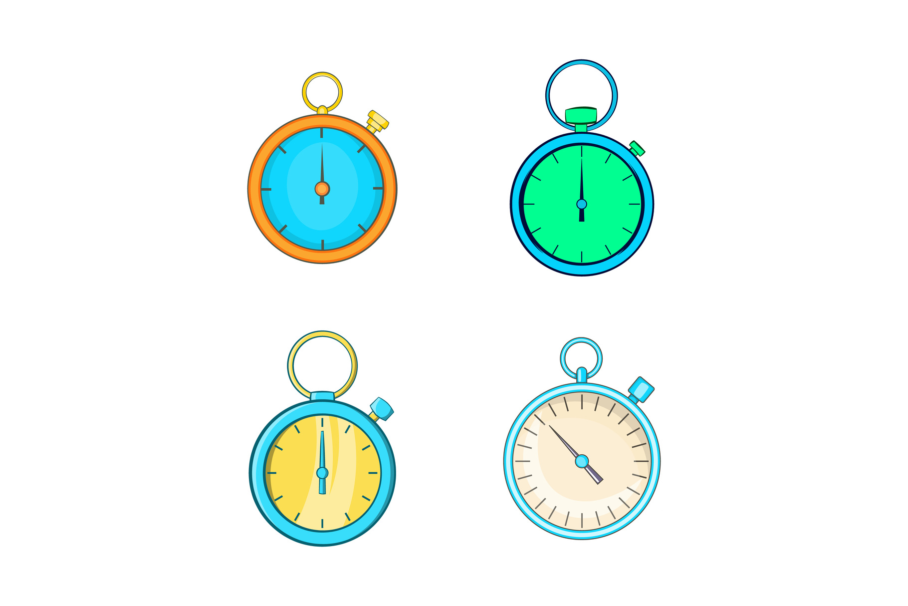 Stopwatch icon set, cartoon style