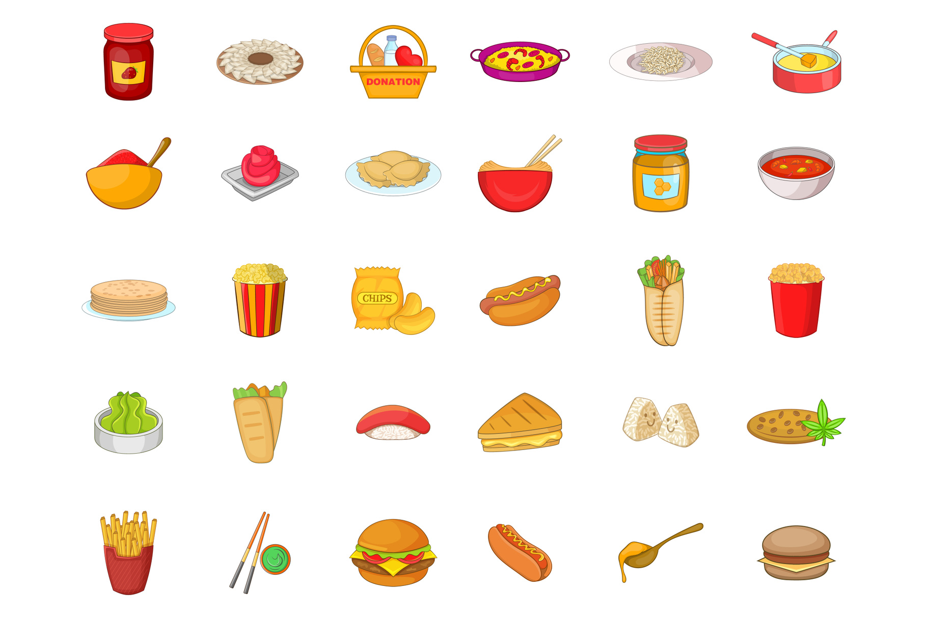 Food icon set, cartoon style
