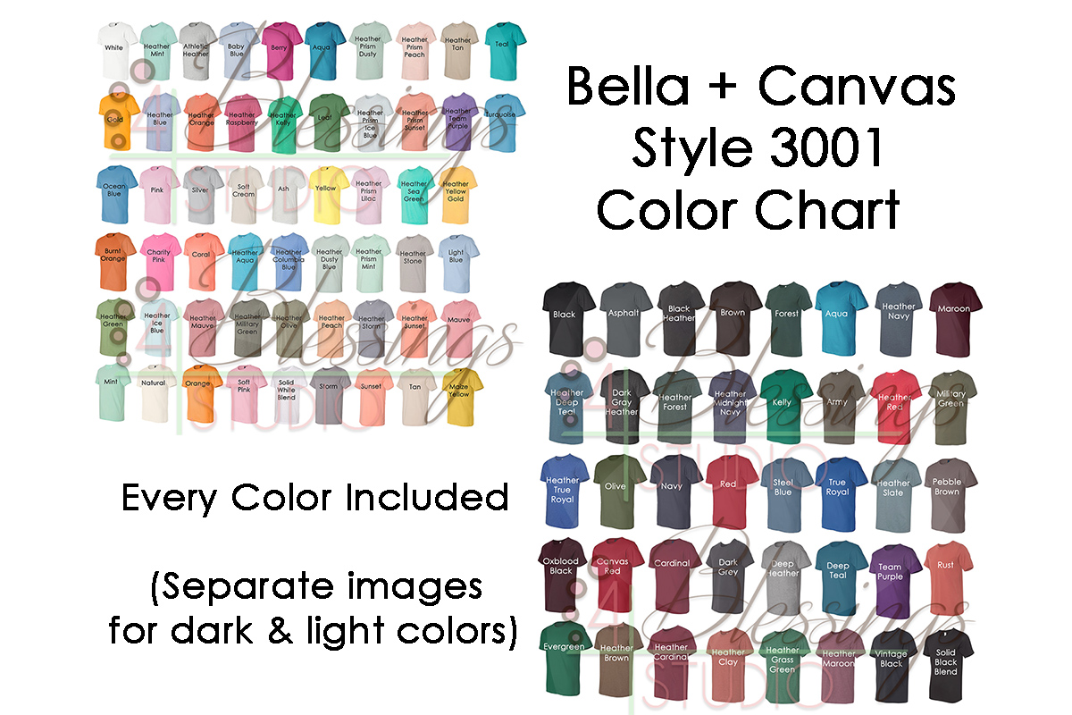 Download Bella Canvas 3001 Color Chart Mockup Every Color jpeg ...