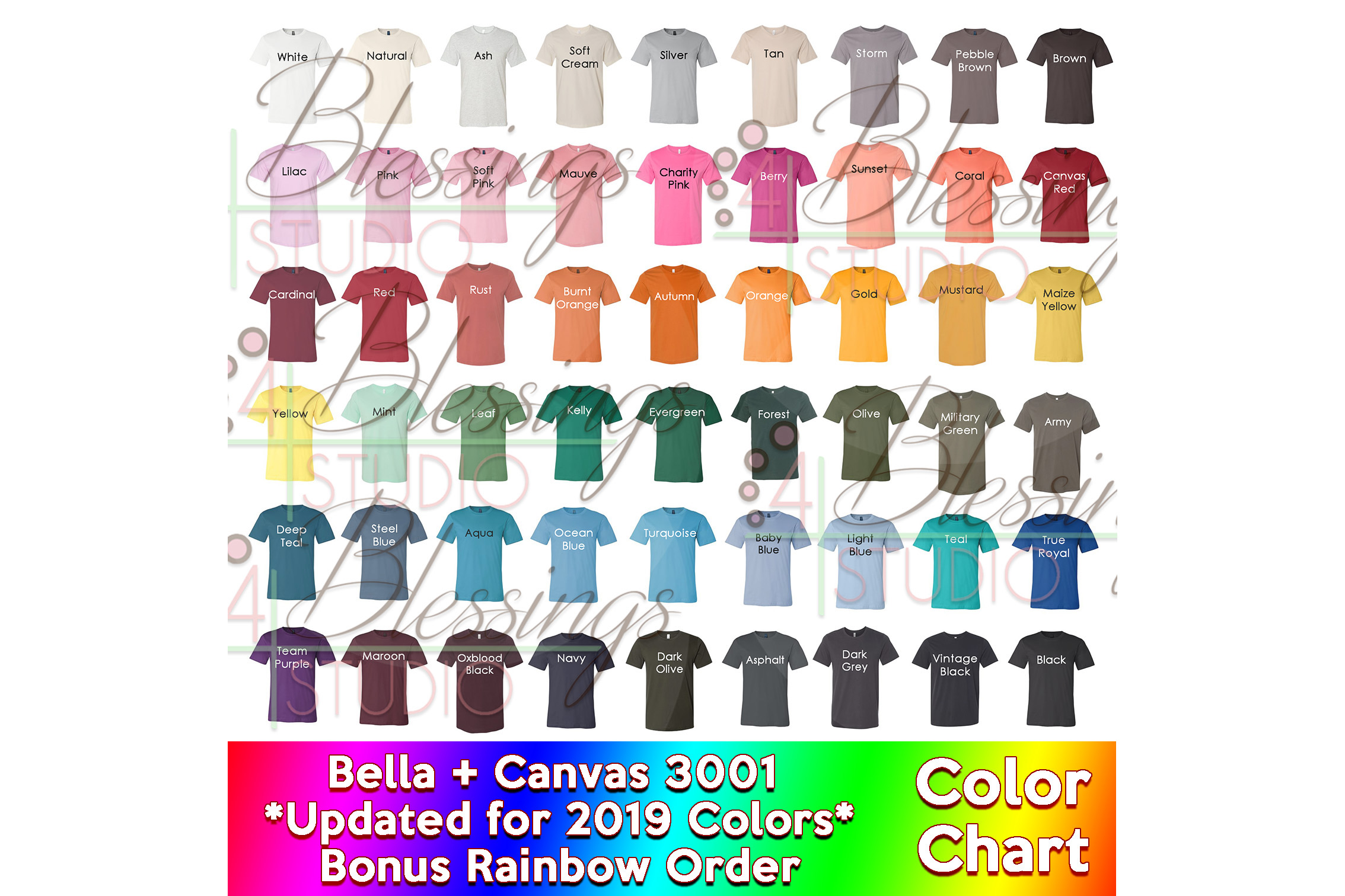 Bella Canvas 3001 Color Chart 2019 Updated PSD JPG Editable (261810