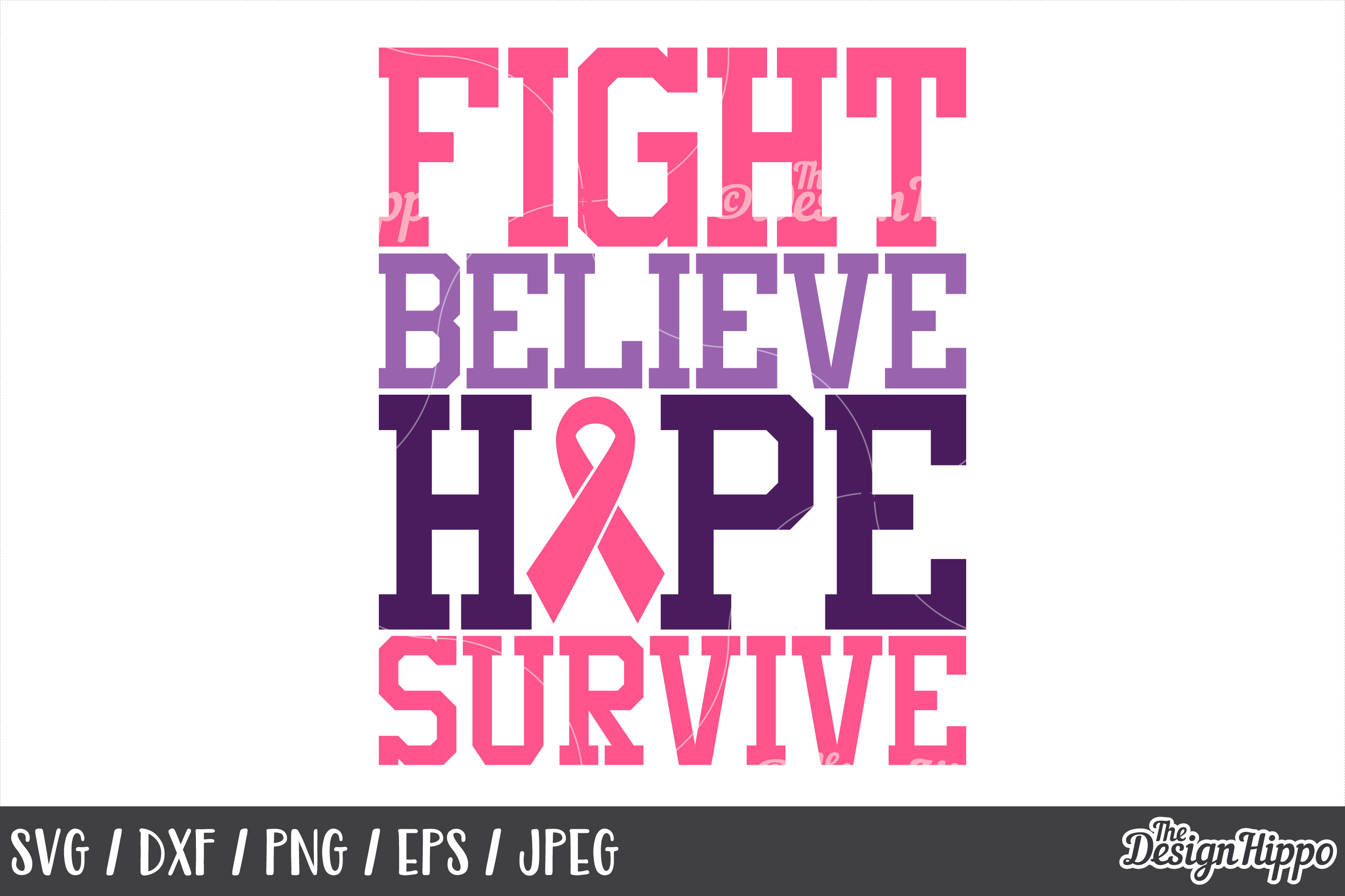 Breast Cancer, SVG, Fight Believe Hope Survive, Ribbon, PNG