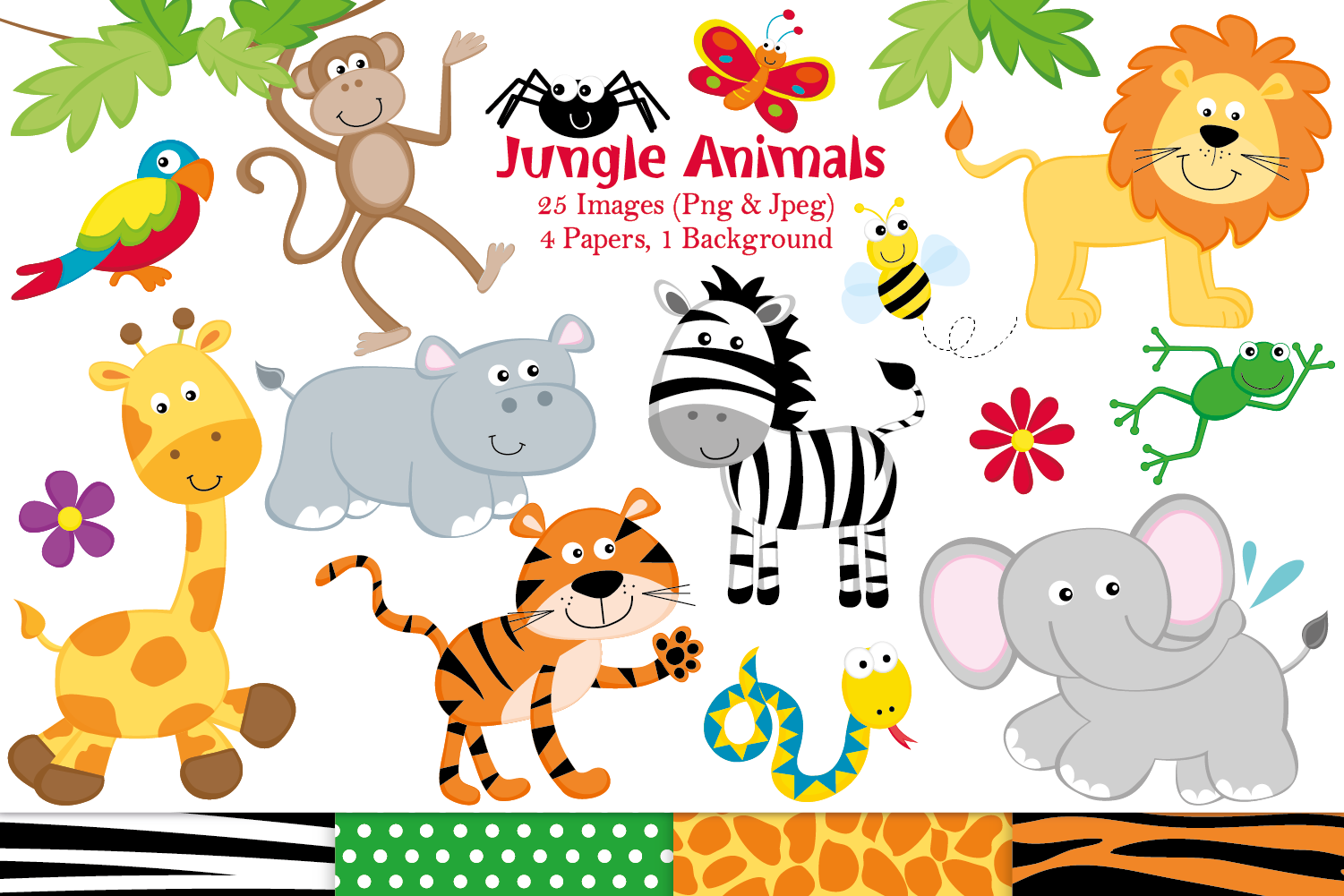 Jungle clipart, Jungle animals graphics &amp; illustrations