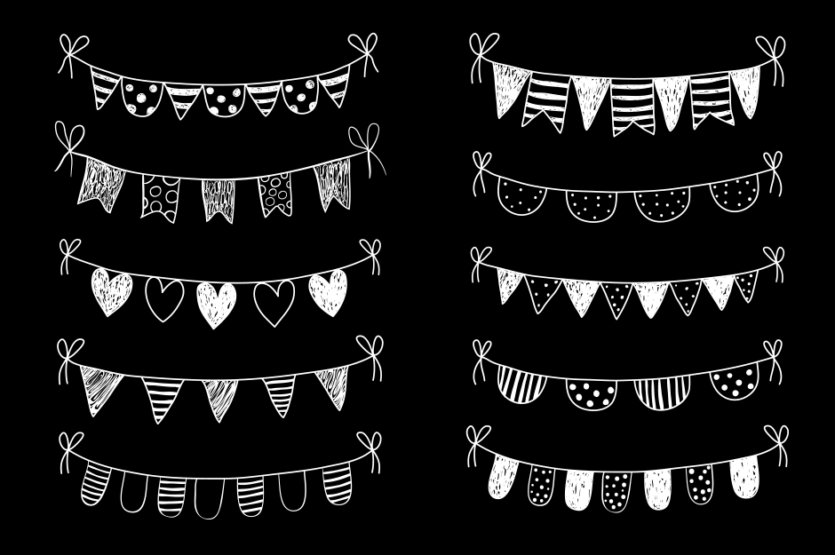 Chalkboard Bunting Clipart White Hand Drawn Banner In Doodle Style