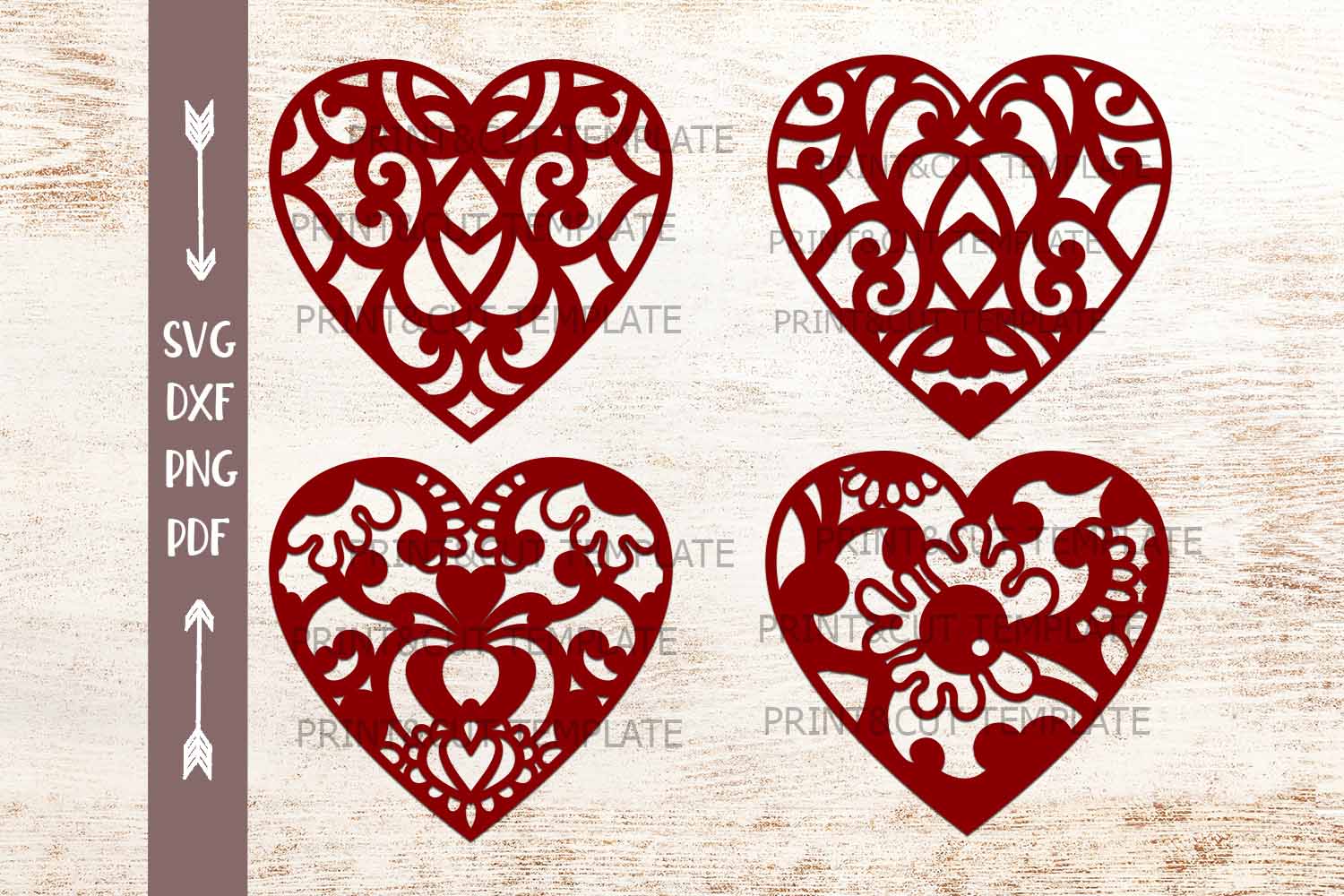 Download Floral Swirls Patterned Hearts bundle laser cut papercut svg