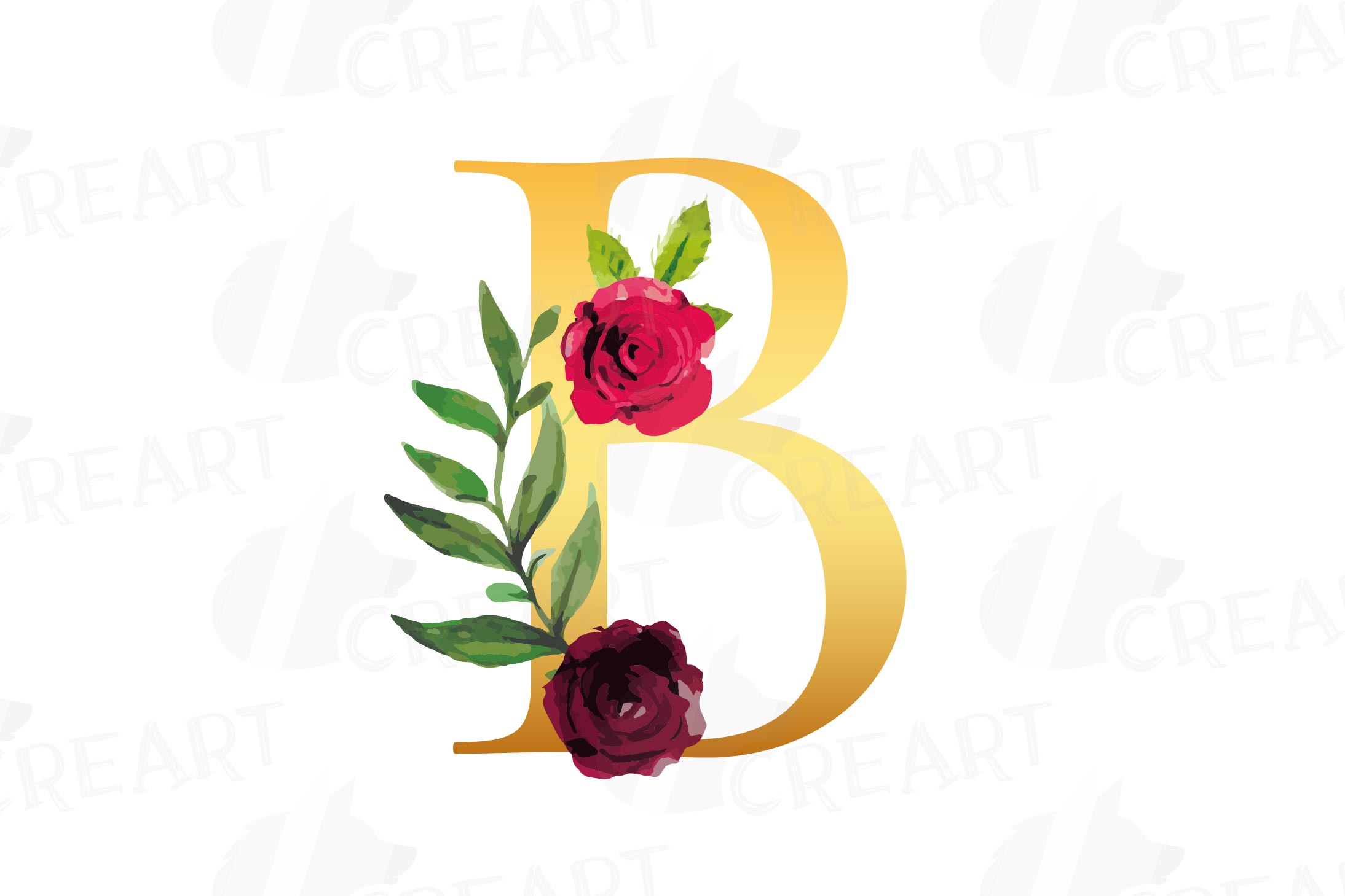 Floral golden alphabet clip art, floral alphabet print