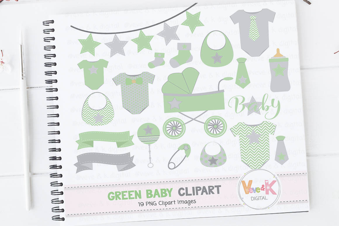 Green Baby Clipart Gender Neutral Baby Clipart Baby Shower