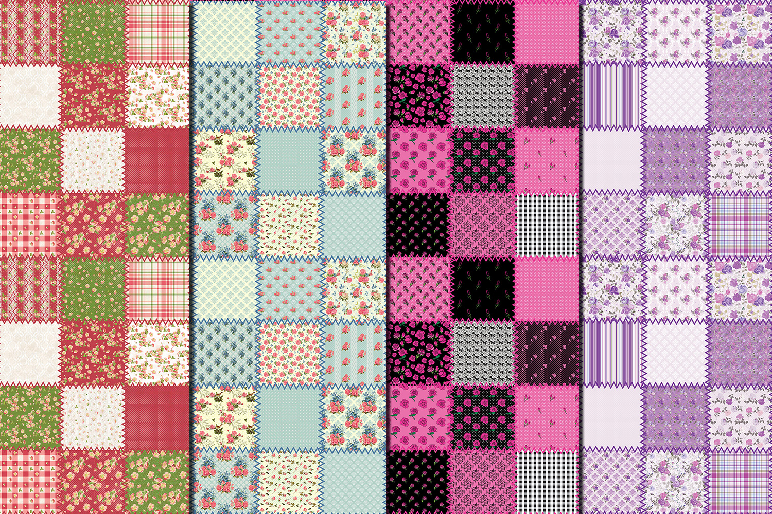 Patchwork seamless patterns (210036) | Patterns | Design Bundles