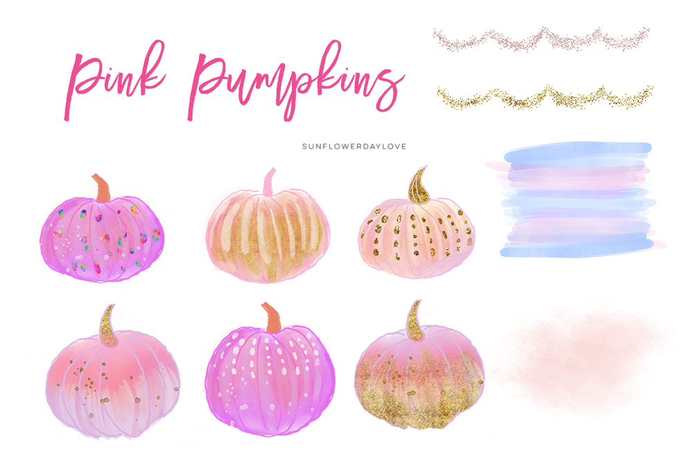 pink pumpkin clipart, Pink and Gold Pumpkins example image 2.