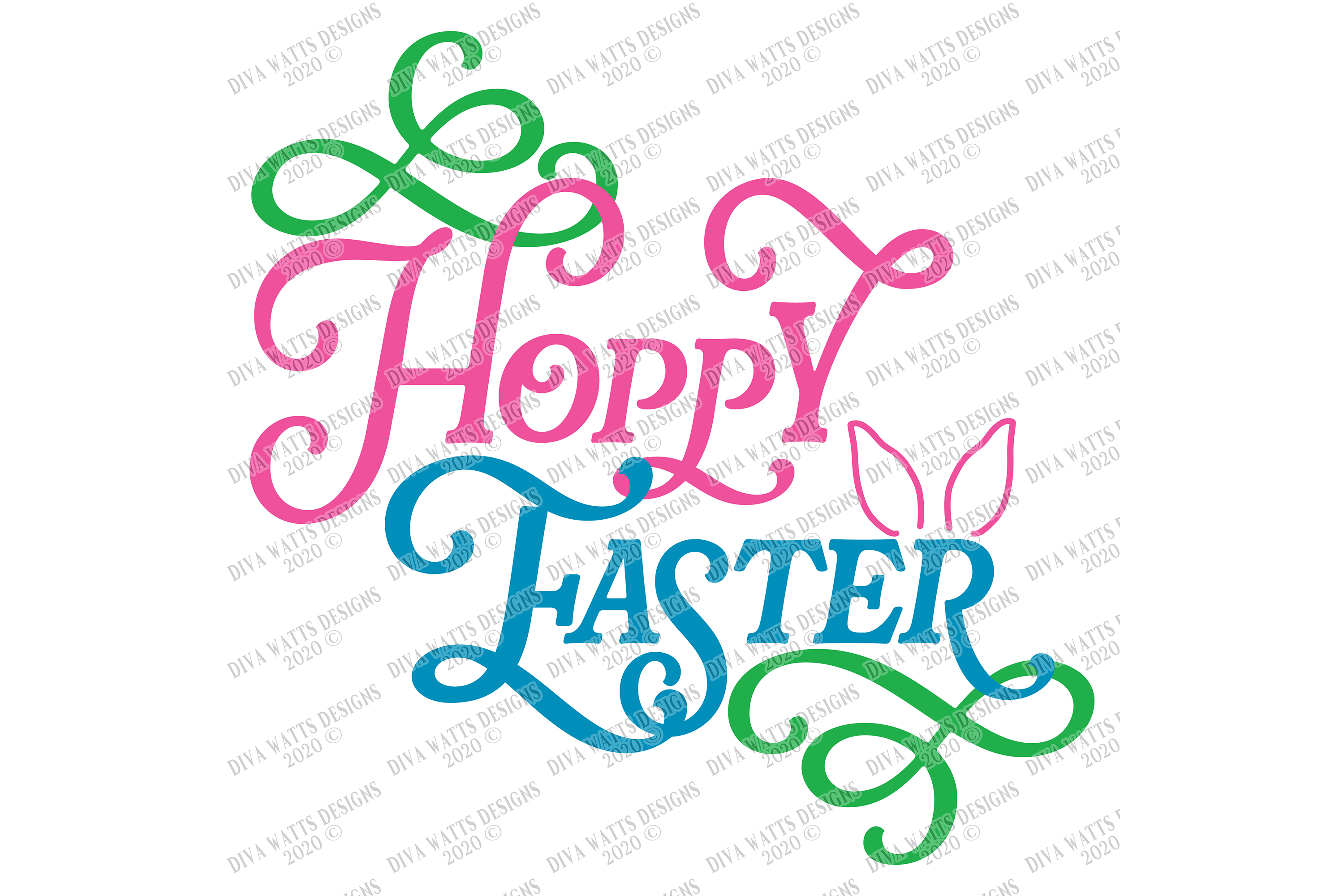 Download Hoppy Easter - Happy - Bunny Ears - SVG DXF EPS Cut File