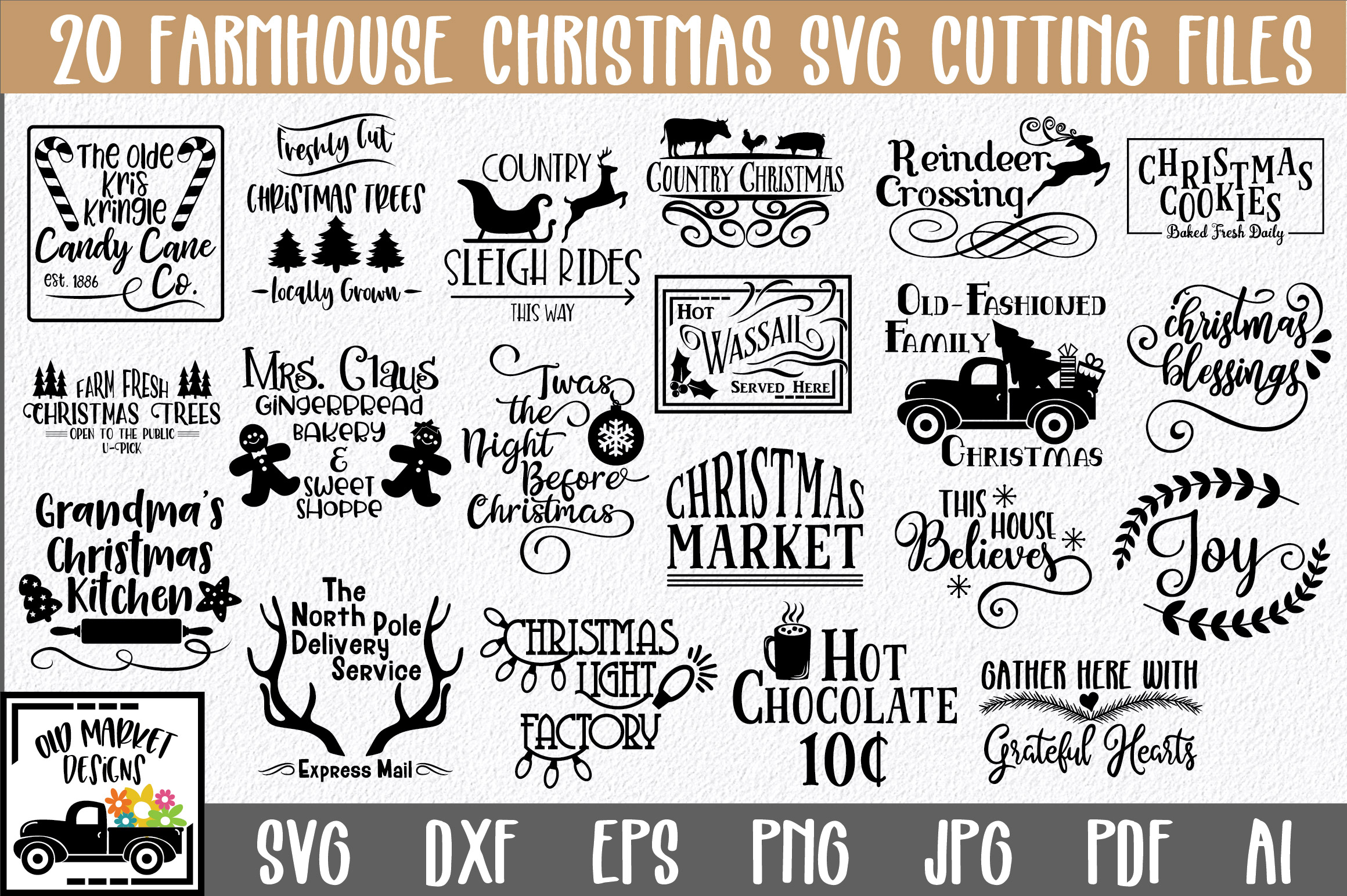 Farmhouse Christmas SVG Bundle with 20 SVG Cut Files DXF EPS