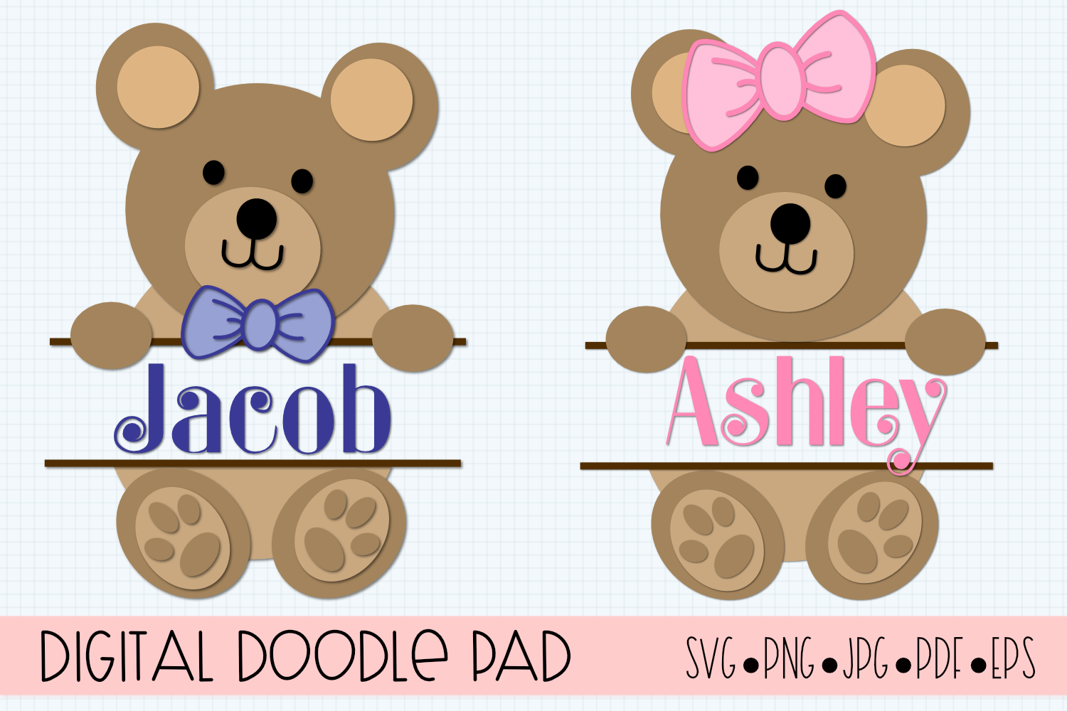 Teddy Bear SVG Split Monogram | Silhouette & Cricut Cut File