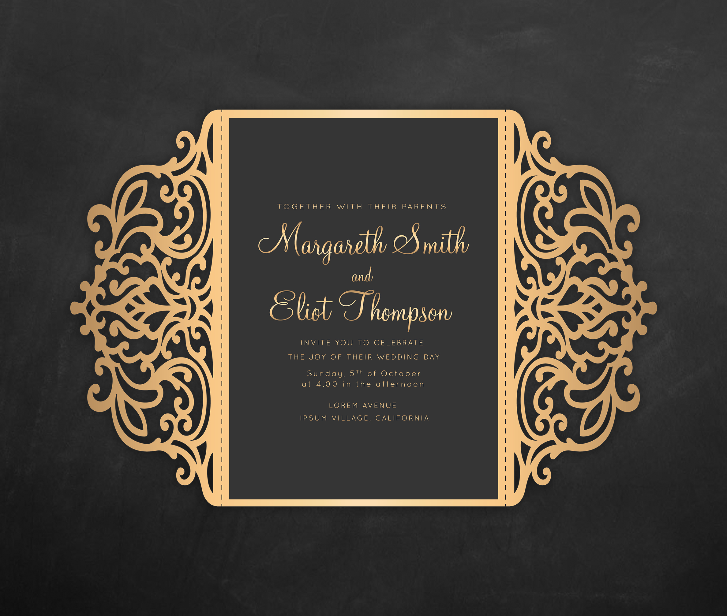 Laser cut wedding invitation Set, 5x7, Cricut Template, Gate Fold, Tri