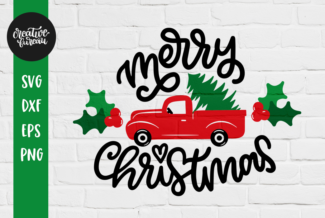 Merry Christmas Red Truck SVG DXF, Christmas SVG Cut File