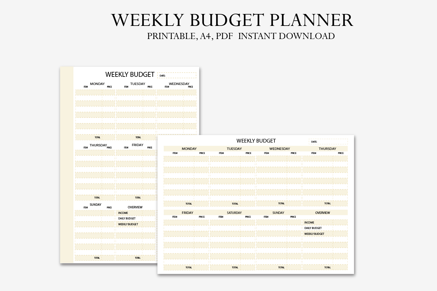 simple weekly budget planner printable