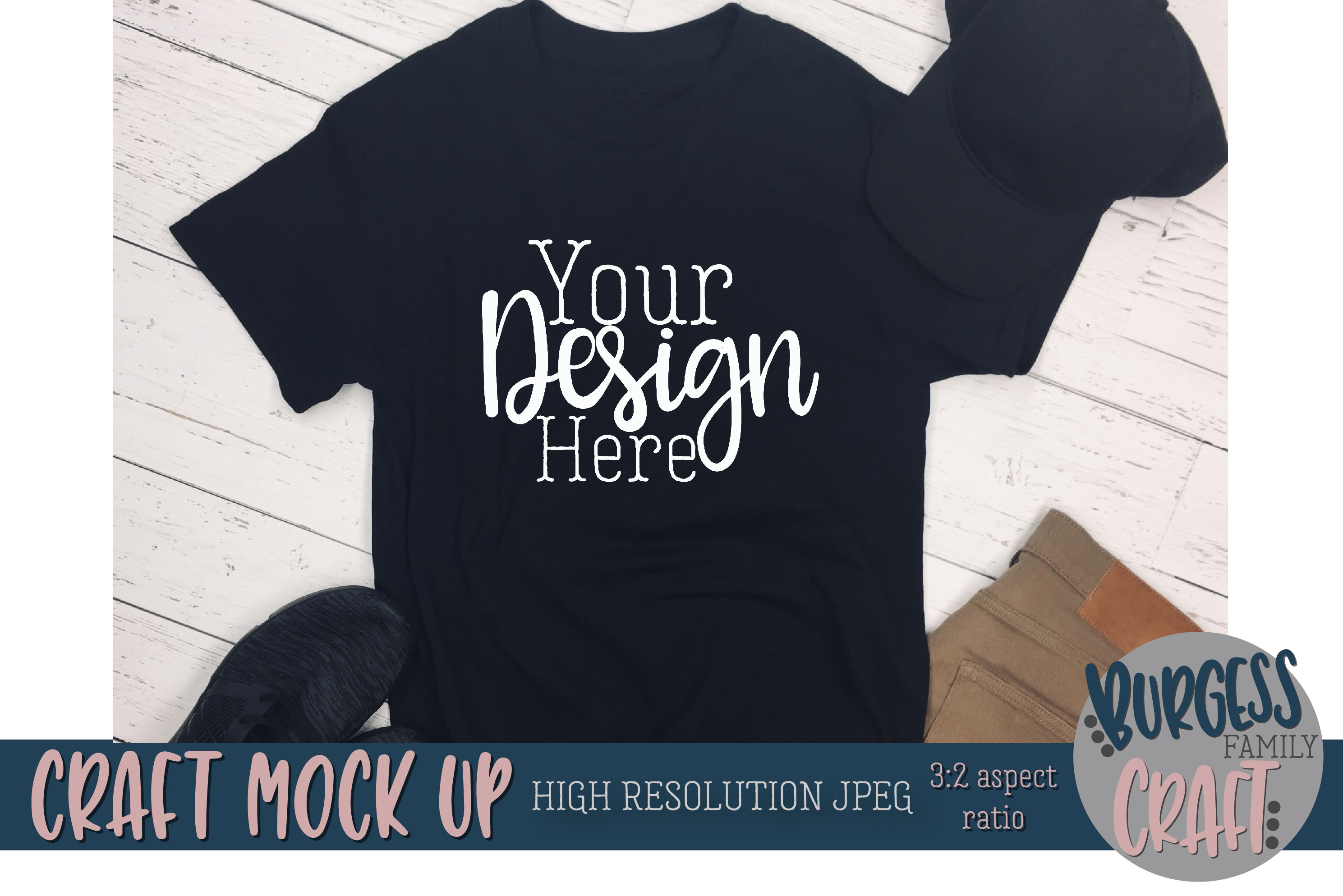 Download Men's black t-shirt khakis Craft mock up|High Resolution (188783) | Clothing | Design Bundles