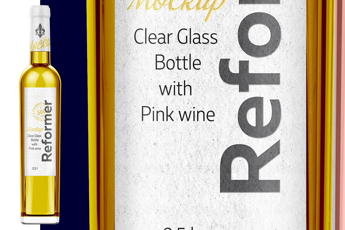 Download Clear Glass Bottle with White wine Mockup 0,5L