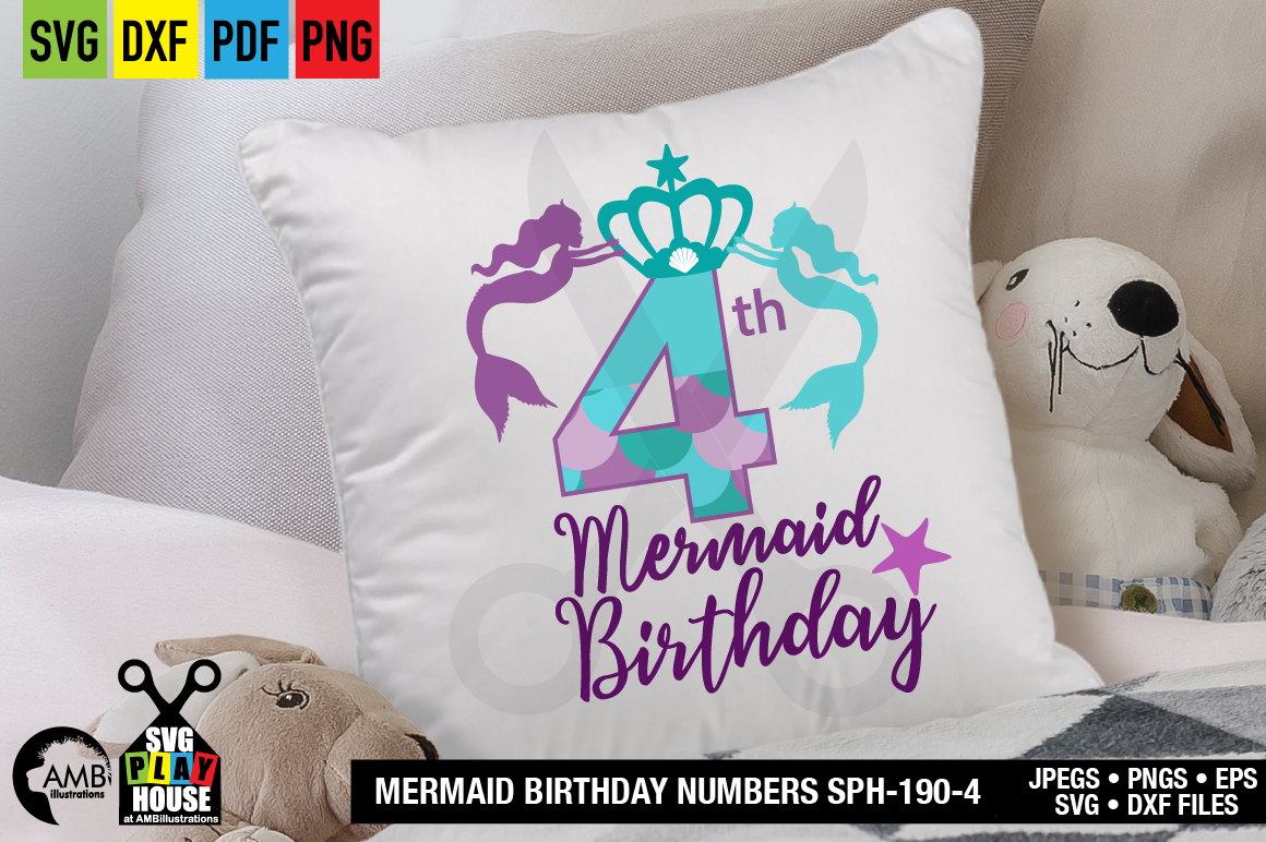 Download Mermaid Birthday Numbers 4th birthday svg, SPH-190-4