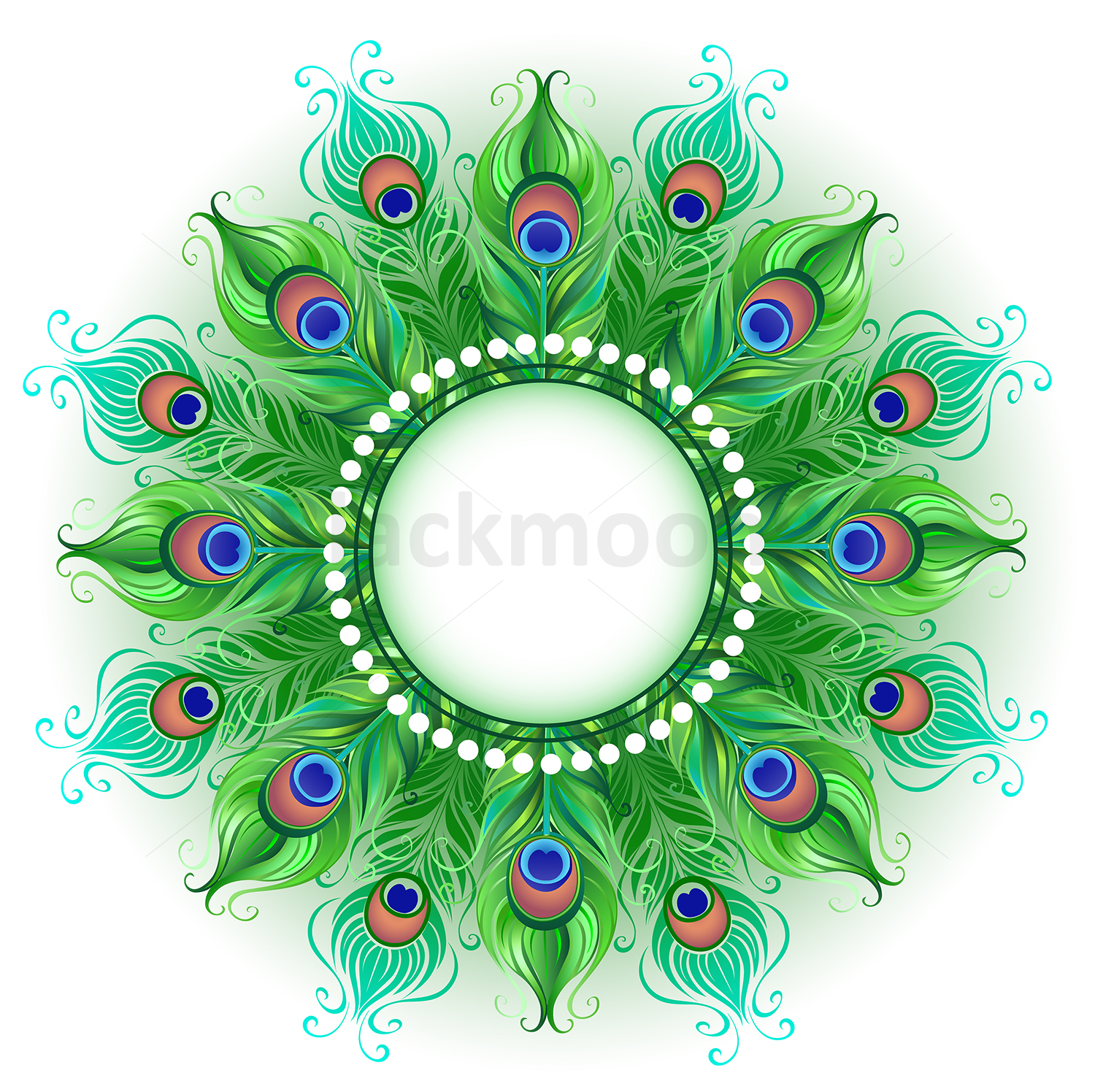 Mandala of Green Peacock Feathers (30438) | Illustrations | Design Bundles