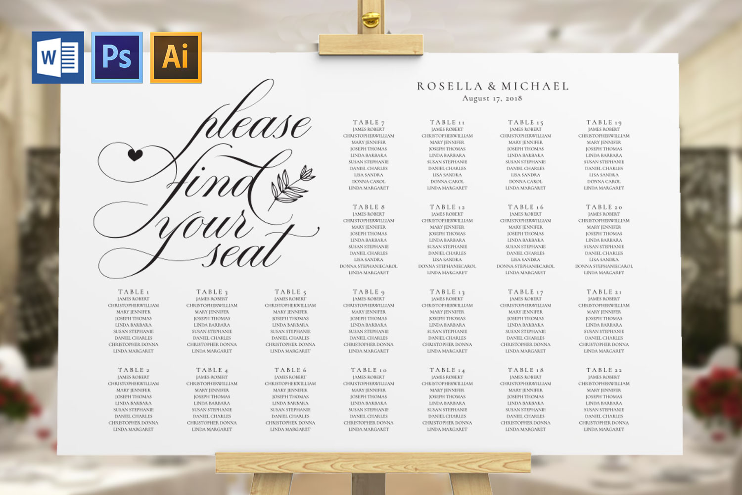 Seating Chart Sign For Wedding