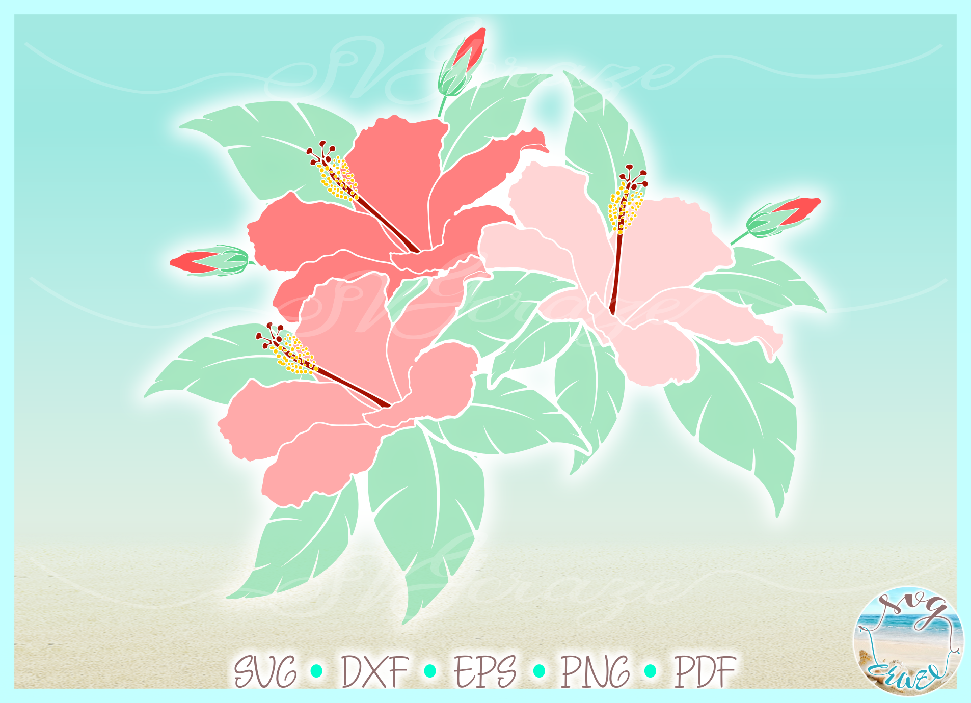 Download Hibiscus Flowers with Leaves SVG Dxf Eps Png PDF files ...