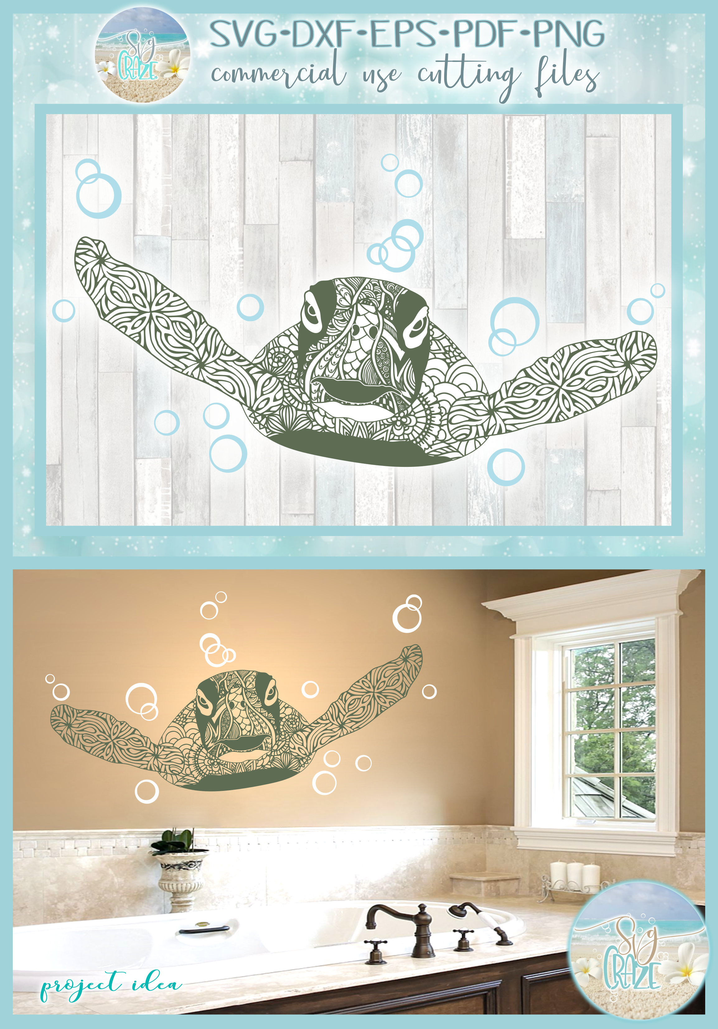 Download Sea Turtle with Bubbles Mandala Zentangle SVG