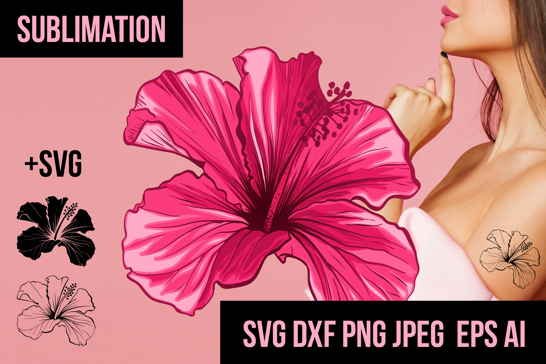 Download Hibiscus Flower Sublimation Design and SVG Cut File