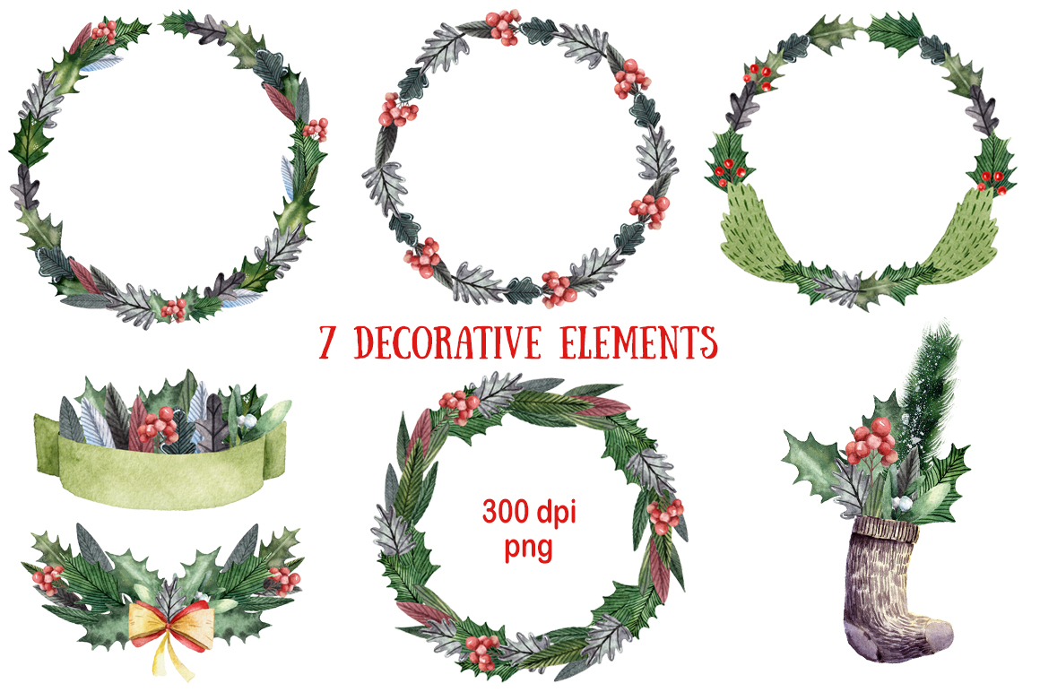 Merry Christmas - Watercolor Clip Art Set