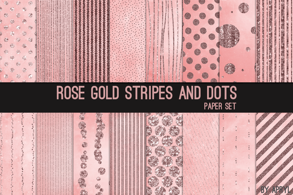 Rose Gold Stripes and Dots Digital Paper Background (86552) Backgrounds Design Bundles