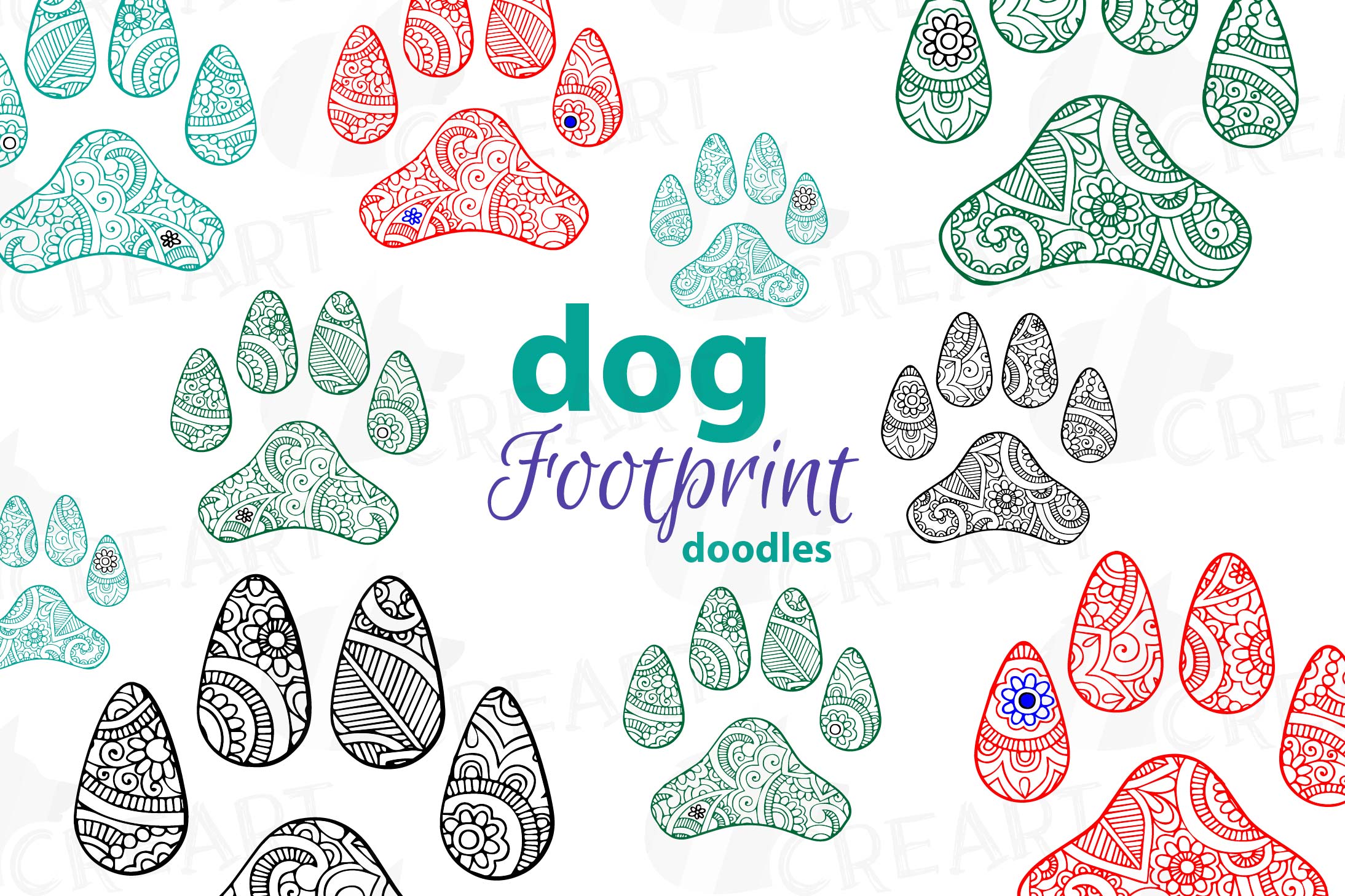 Dog footprint doodle clip art, hand drawn illustration