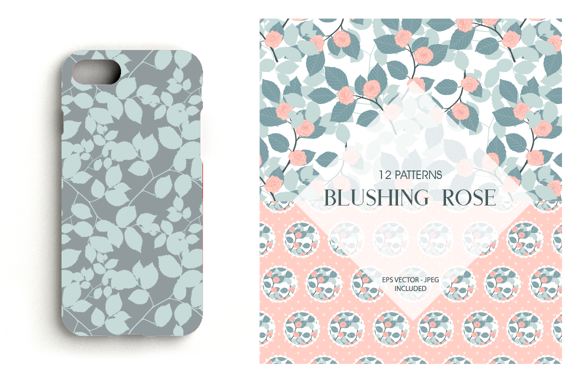 Blushing roses Pattern collection, vector ai, eps and