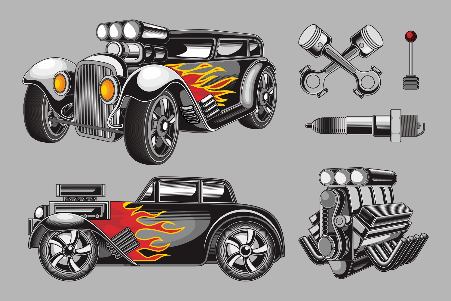 Download Hot Rod Vector Pack (77540) | Illustrations | Design Bundles