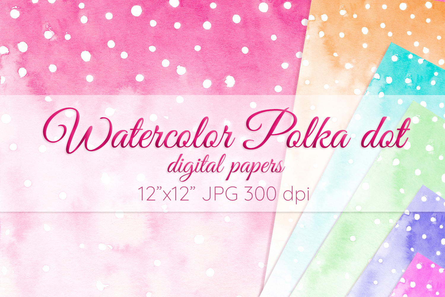 Polka Dot Digital Paper Colorful Watercolor Background