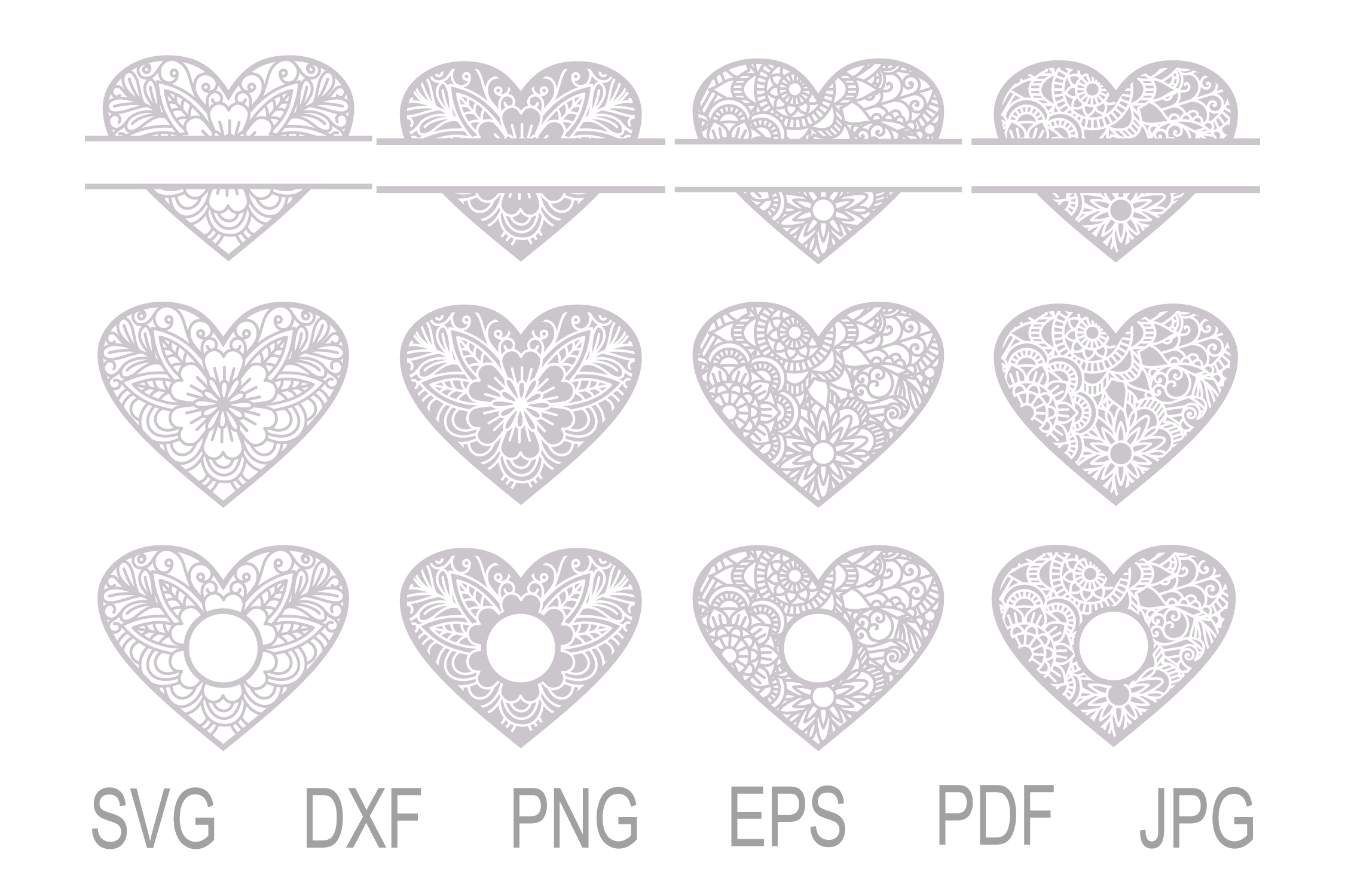 Download Heart SVG, Zentangle Heart SVG, Mandala Heart, Heart Frames