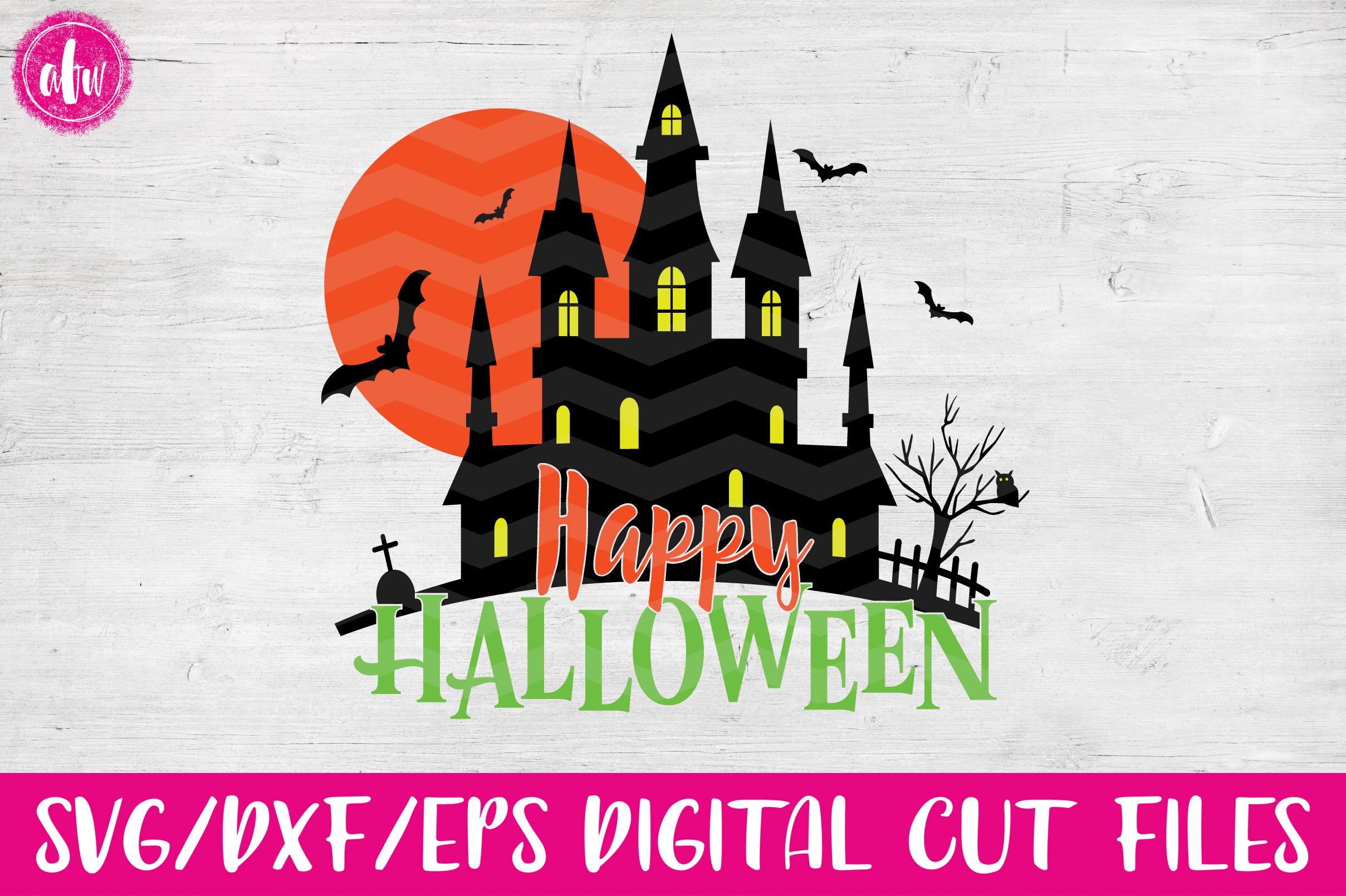Happy Halloween Haunted House - SVG, DXF, EPS Cut Files (27876) | SVGs