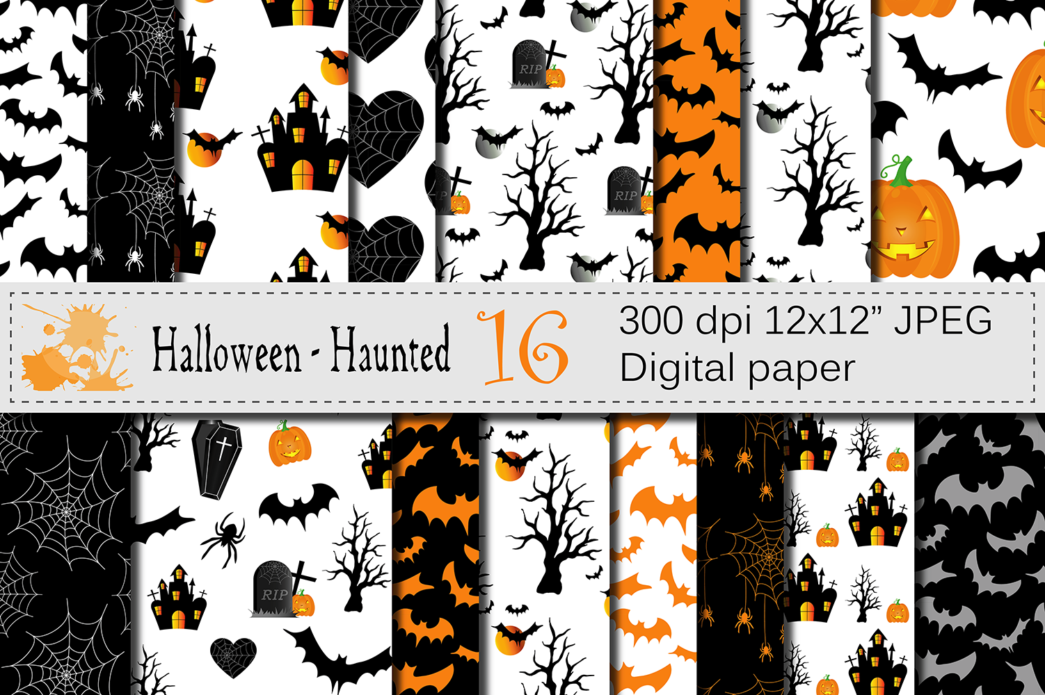 halloween digital paper with haunted house pumpkin bats halloween paper designs