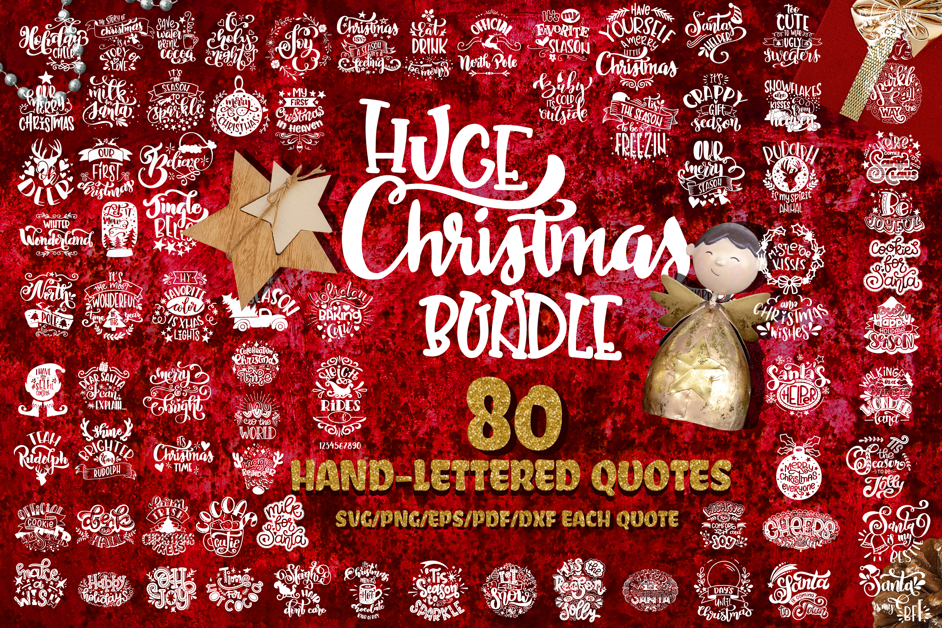 Christmas svg BUNDLE BIG set of 80 quotes