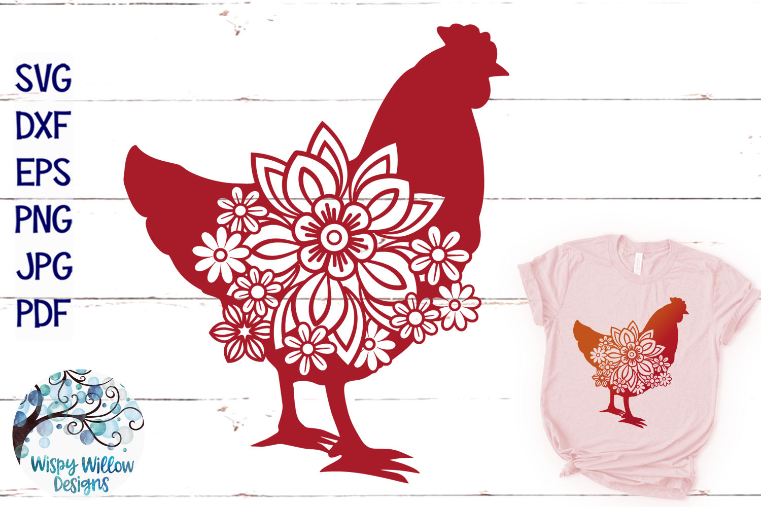 Floral Chicken SVG | Chicken with Flowers| Farm Animal SVG