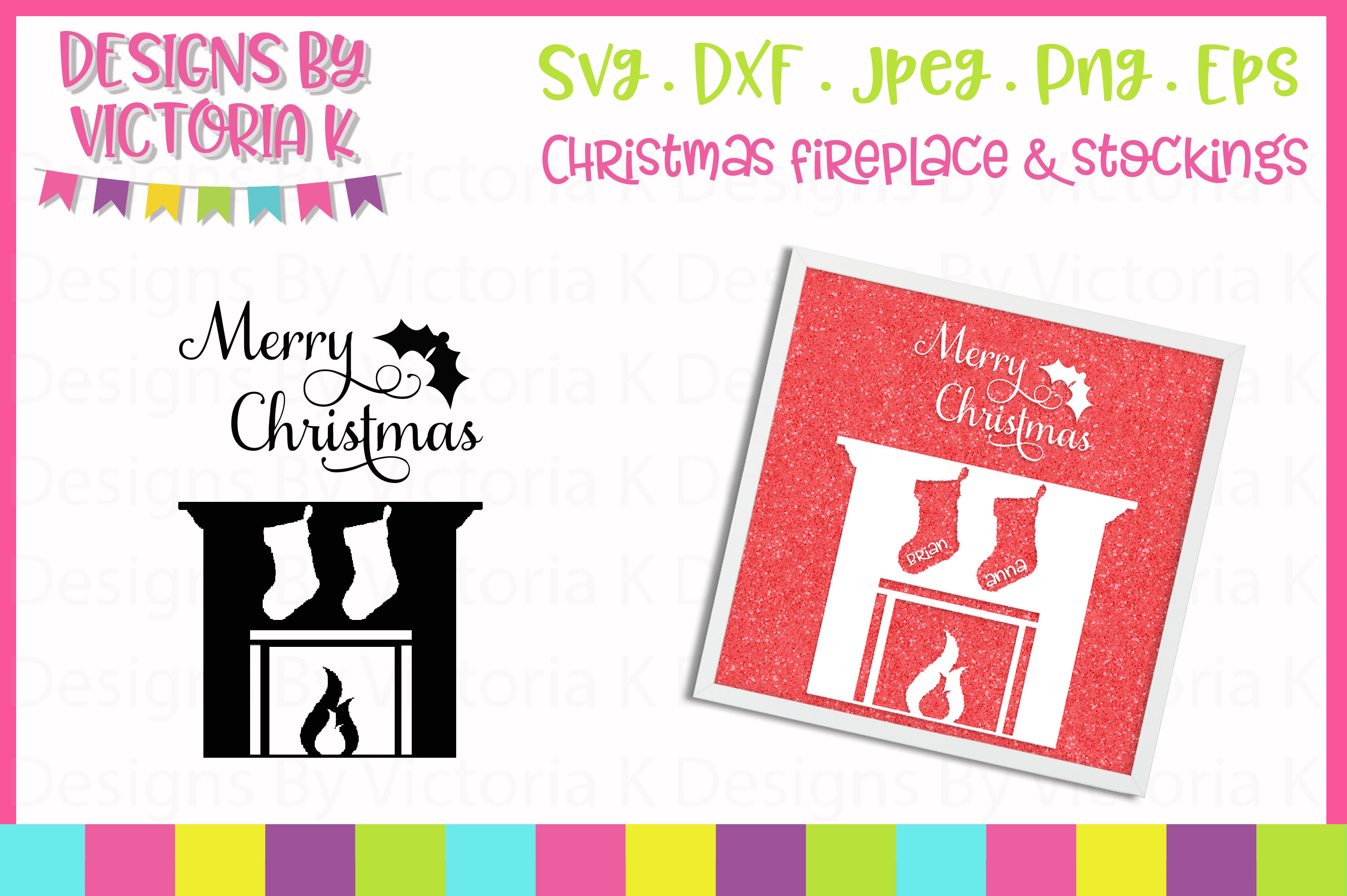 Download Christmas Fireplace, 2 Stockings SVG Cut File