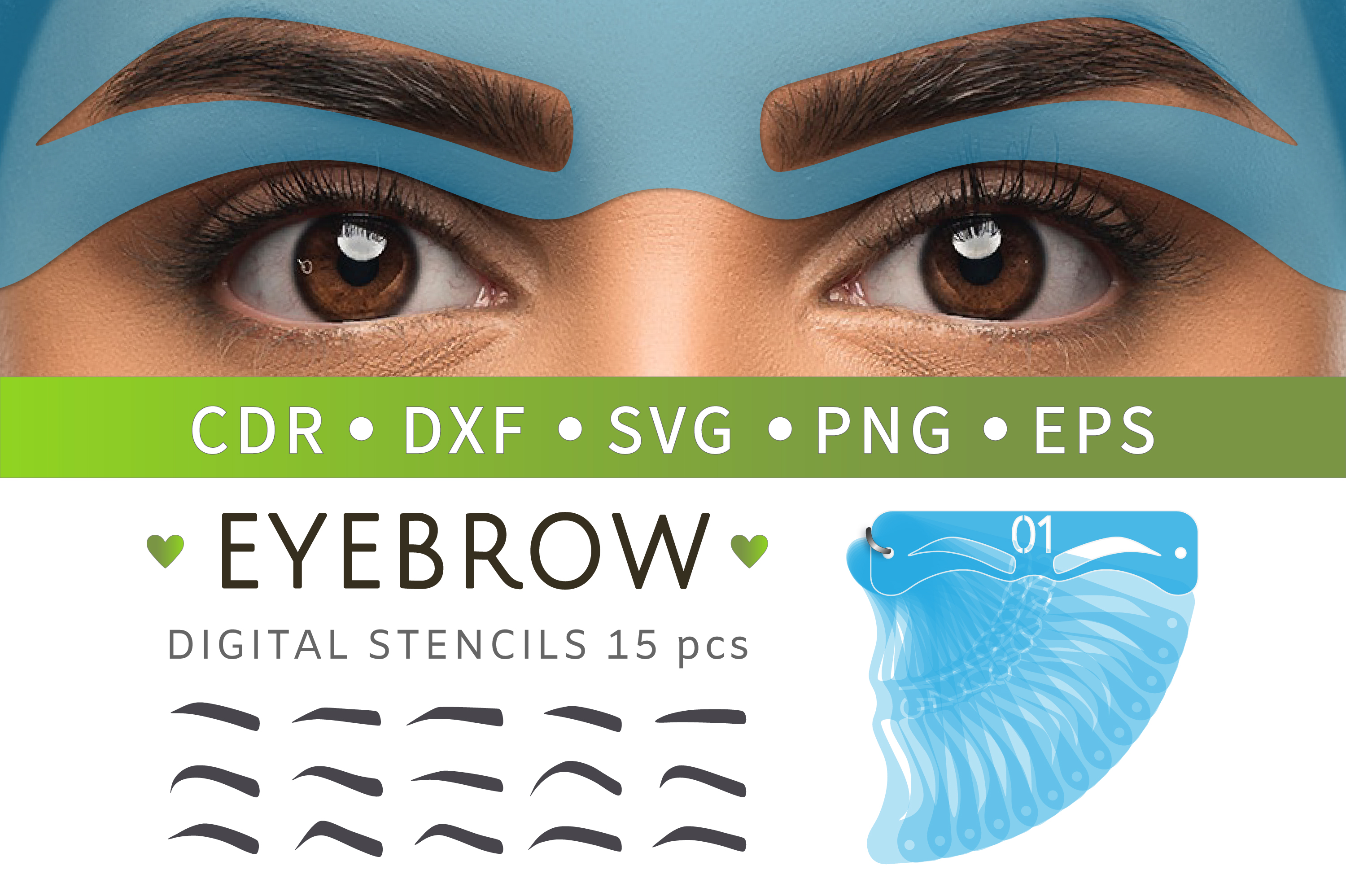 15 Eyebrow stencils SVG, Makeup stickers, Face mask