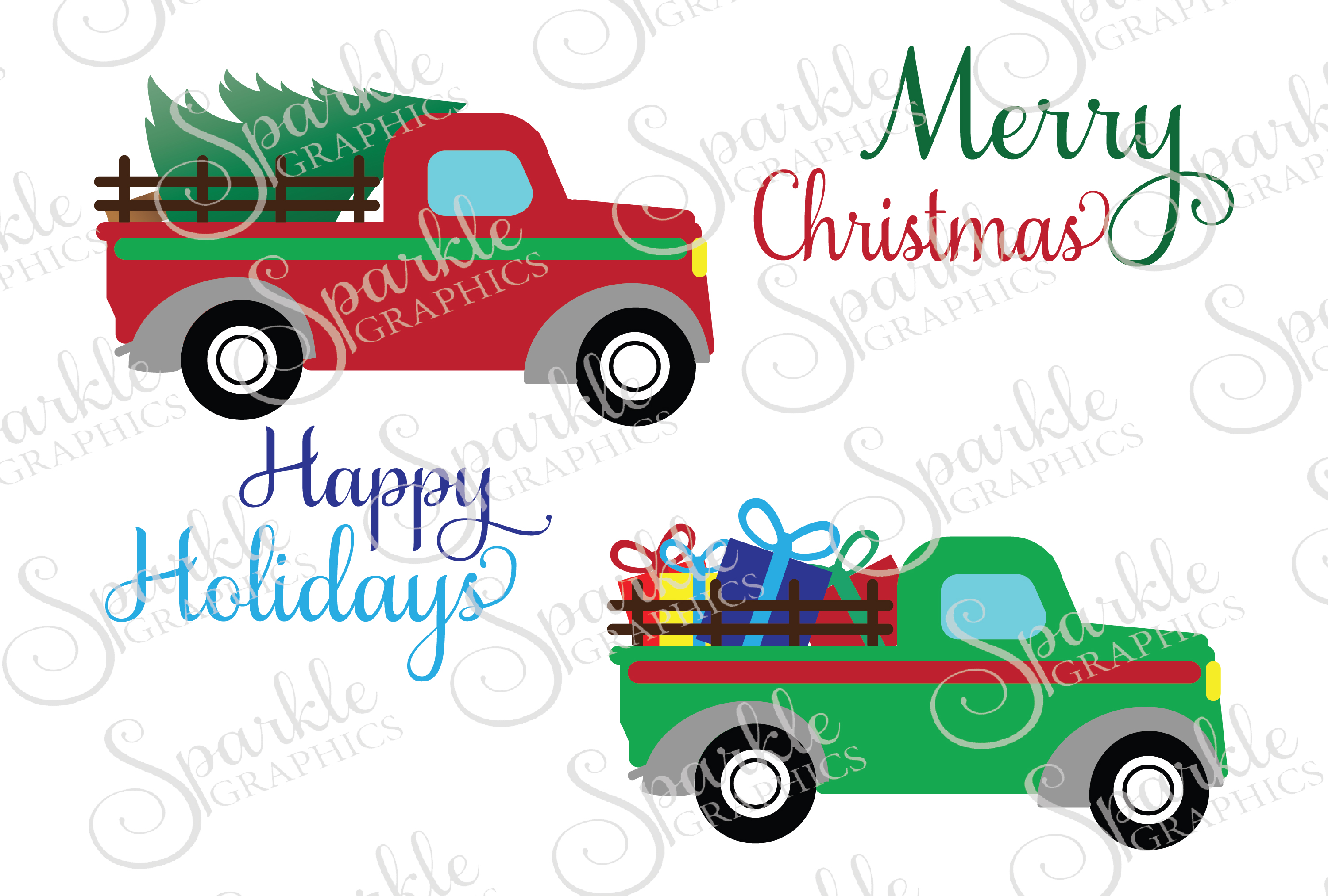 Download Christmas Vintage Truck File Set | SVG, EPS, DXF, PNG (37426) | SVGs | Design Bundles