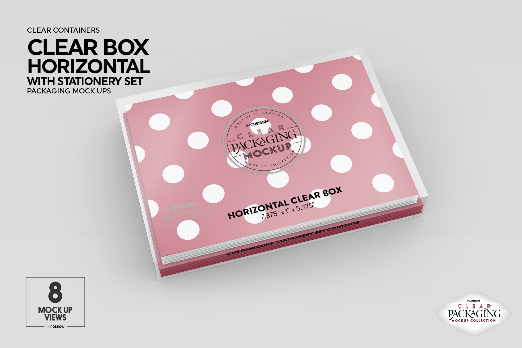 Download Clear Horizontal Boxes with Stationery Set Packaging Mockup