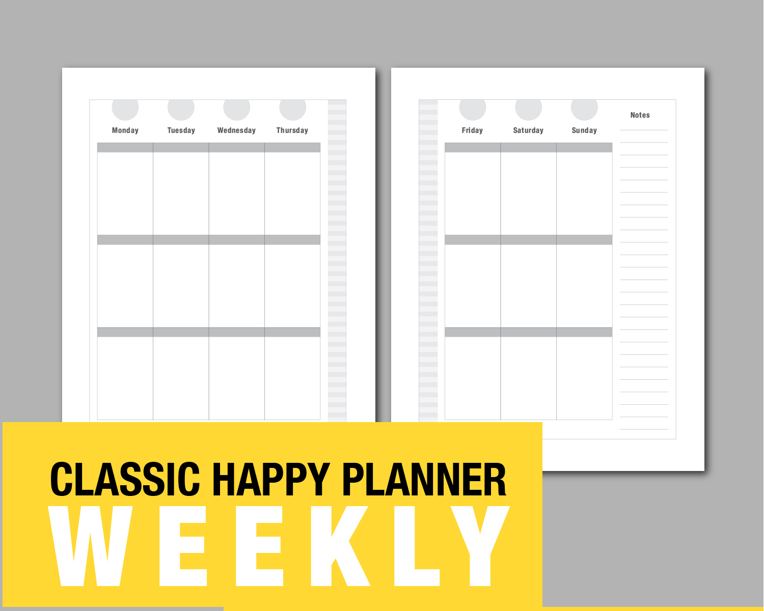 Undated Happy Planner Refill Template Weeklymonthly Gray