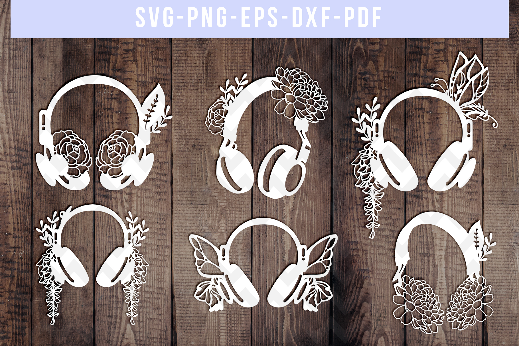 Bundle Of 6 Headphones Papercut Templates, SVG, PDF, DXF (263638